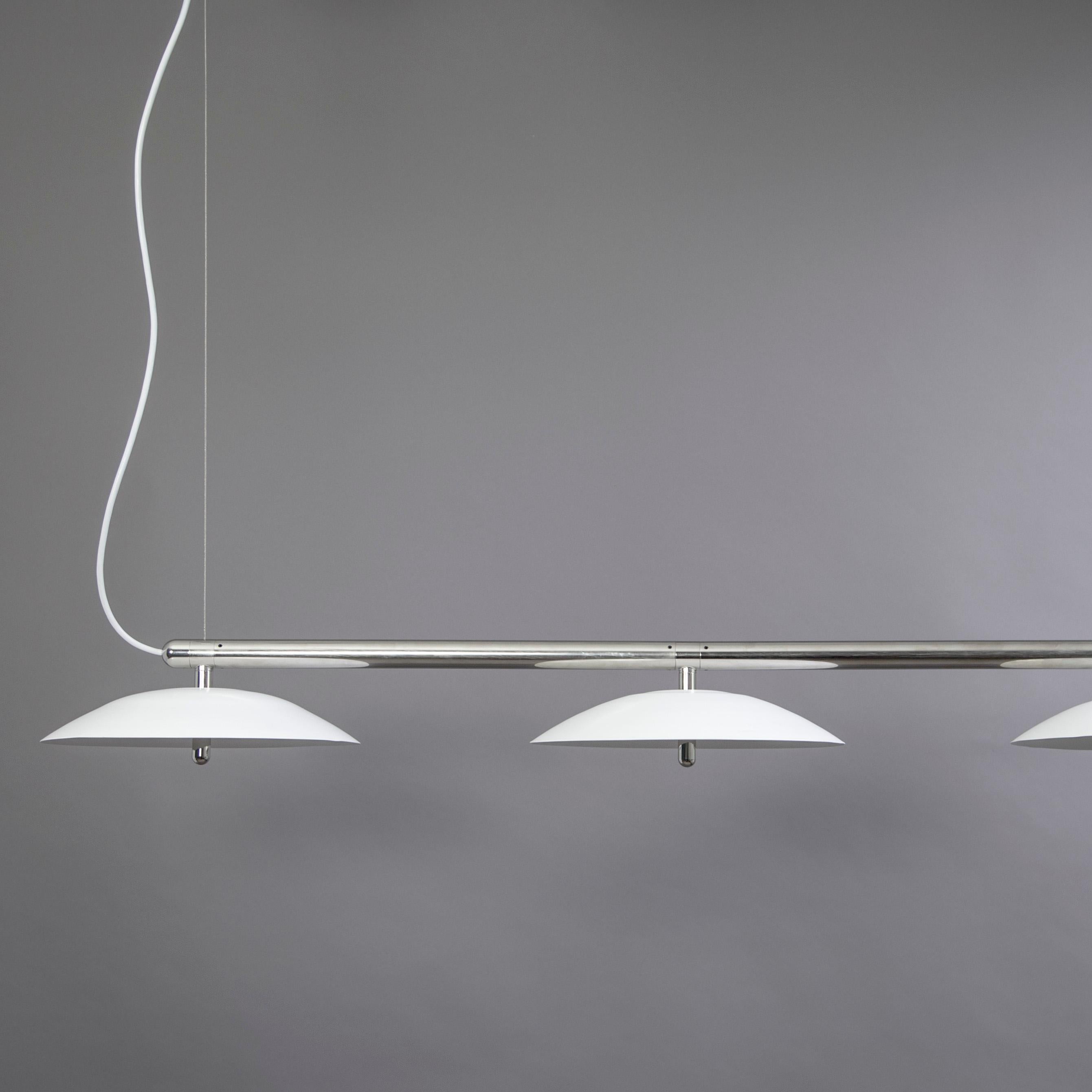 Modern Signal Linear Pendant, by Souda, Long, White & Nickel, Made to Order For Sale