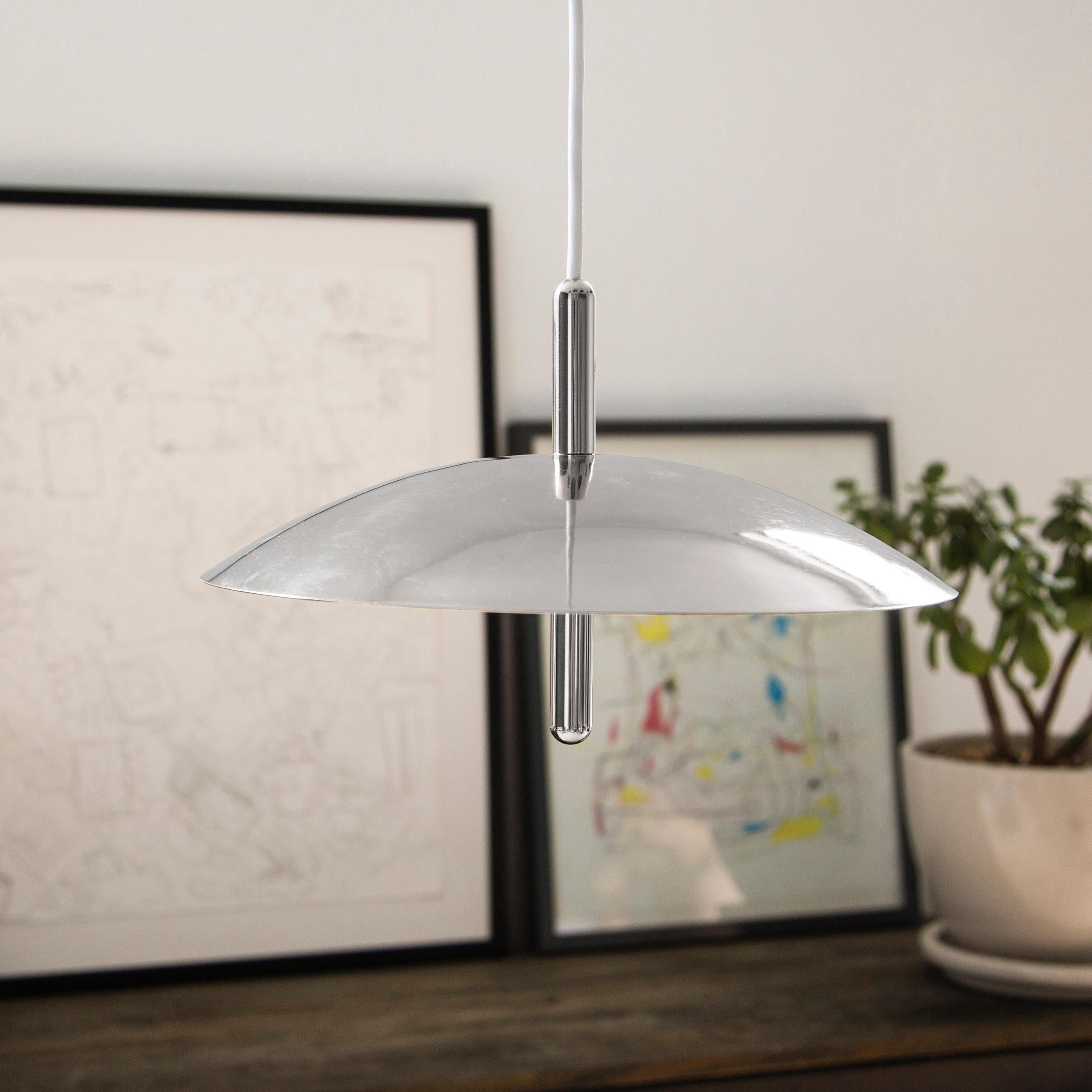 Machine-Made Signal Pendant Light from Souda, White x Nickel, Floor Model For Sale