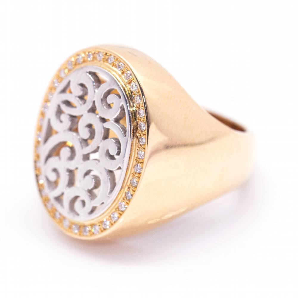 Women's or Men's SIGNAL Ring in Bicolour Gold and Diamonds For Sale