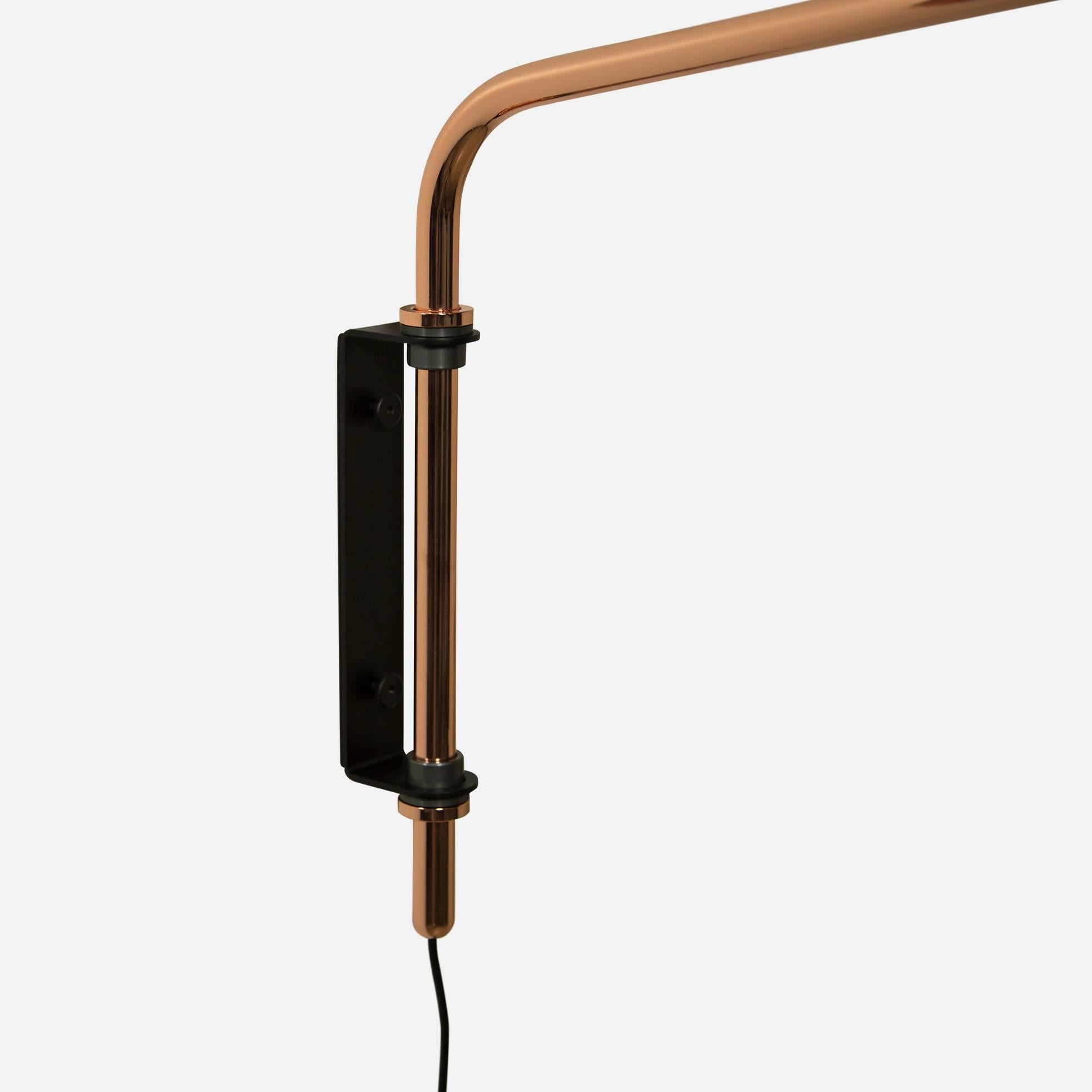 Contemporary Signal Swing Arm Sconce, Black x Nickel, Short, Hardwire, Souda, Made to Order For Sale