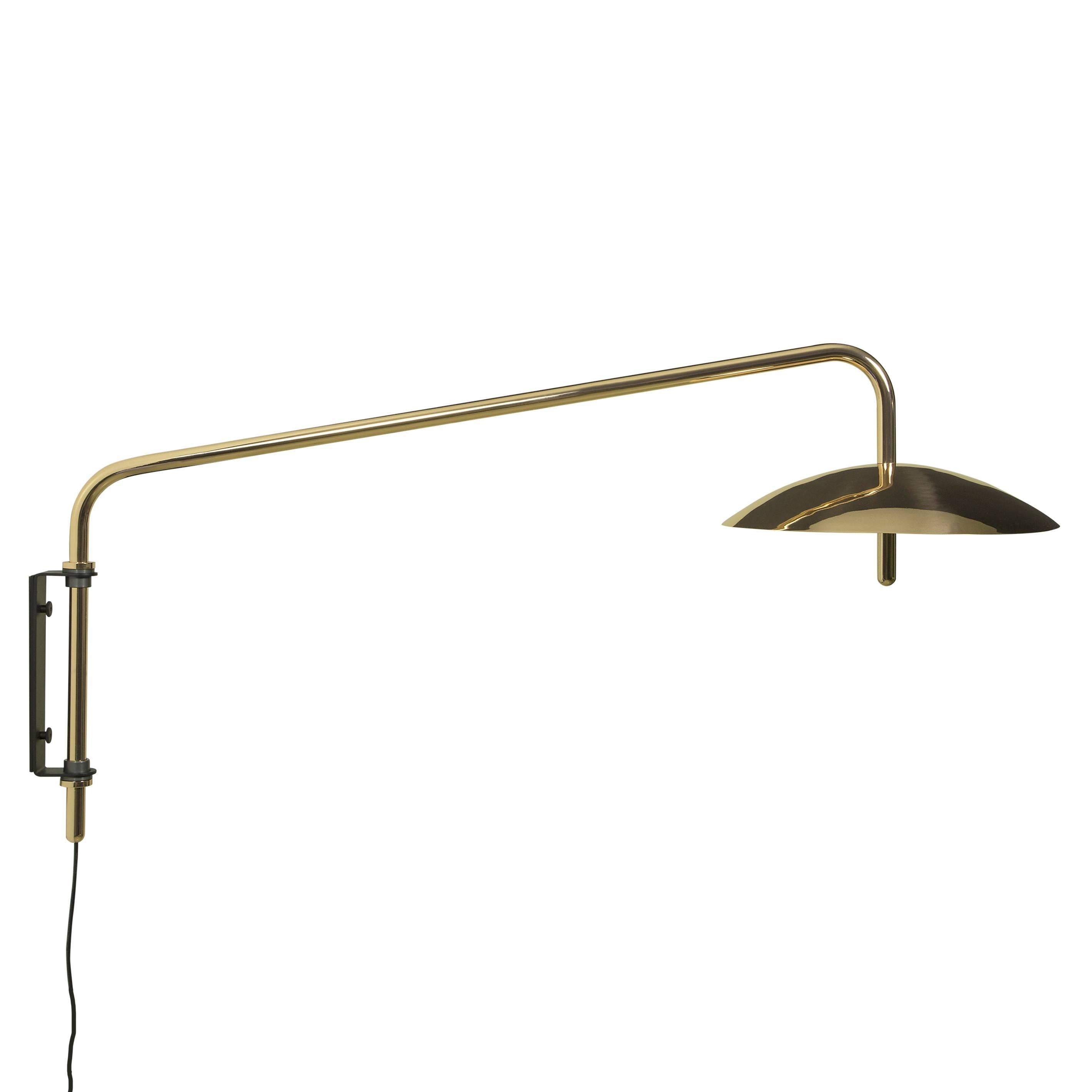 Modern Signal Swing Arm Sconce in Brass, Long, Hardwire, from Souda, Made to Order For Sale
