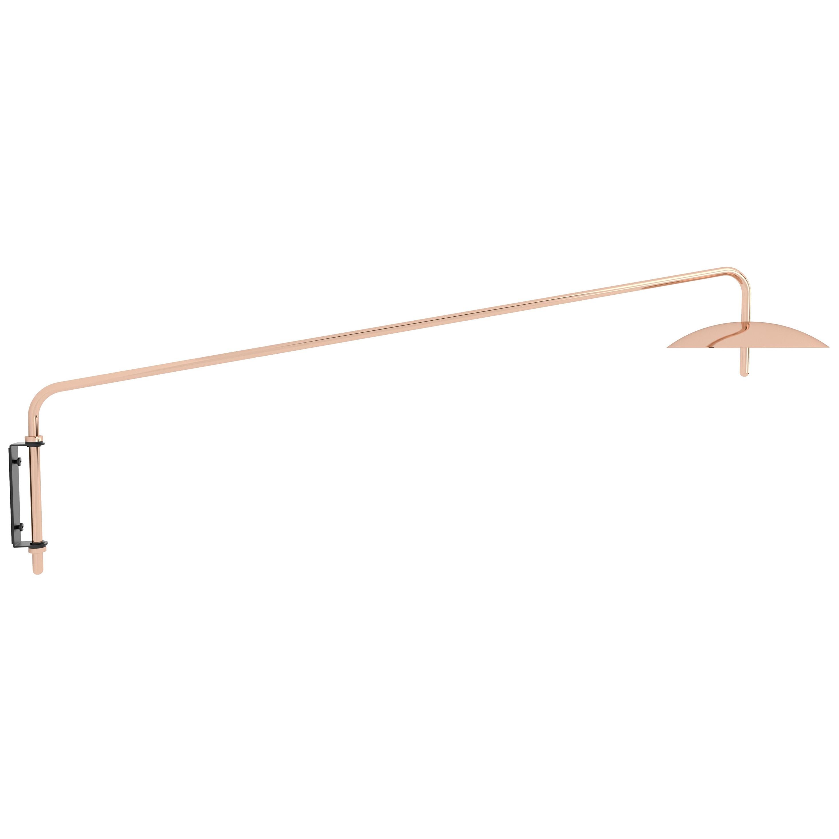 The Signal arm sconce is a rotatable sconce that seamlessly blend the Mid-Century Modern aesthetic with that of science fiction. A bent aluminum tube cantilevers from a wall-mounted bracket to allow the spun shade to hover above any interior. Clean,