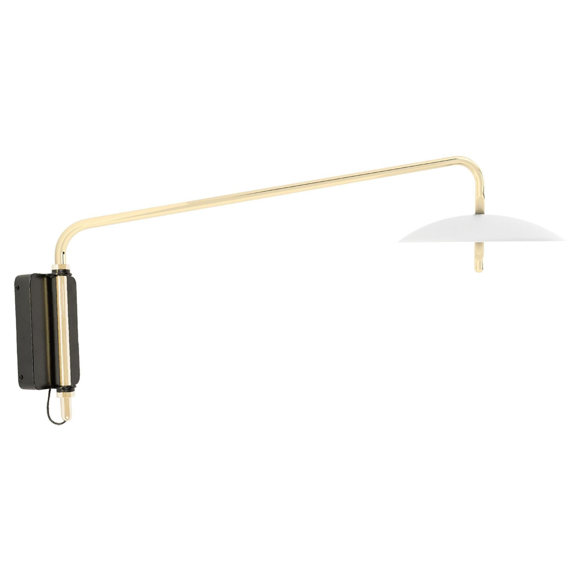Signal Swing Arm Sconce, White x Brass, Short, Hardwired, Souda, Made to Order