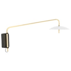 Signal Swing Arm Sconce, White x Brass, Short, Hardwired, Souda, Made to Order