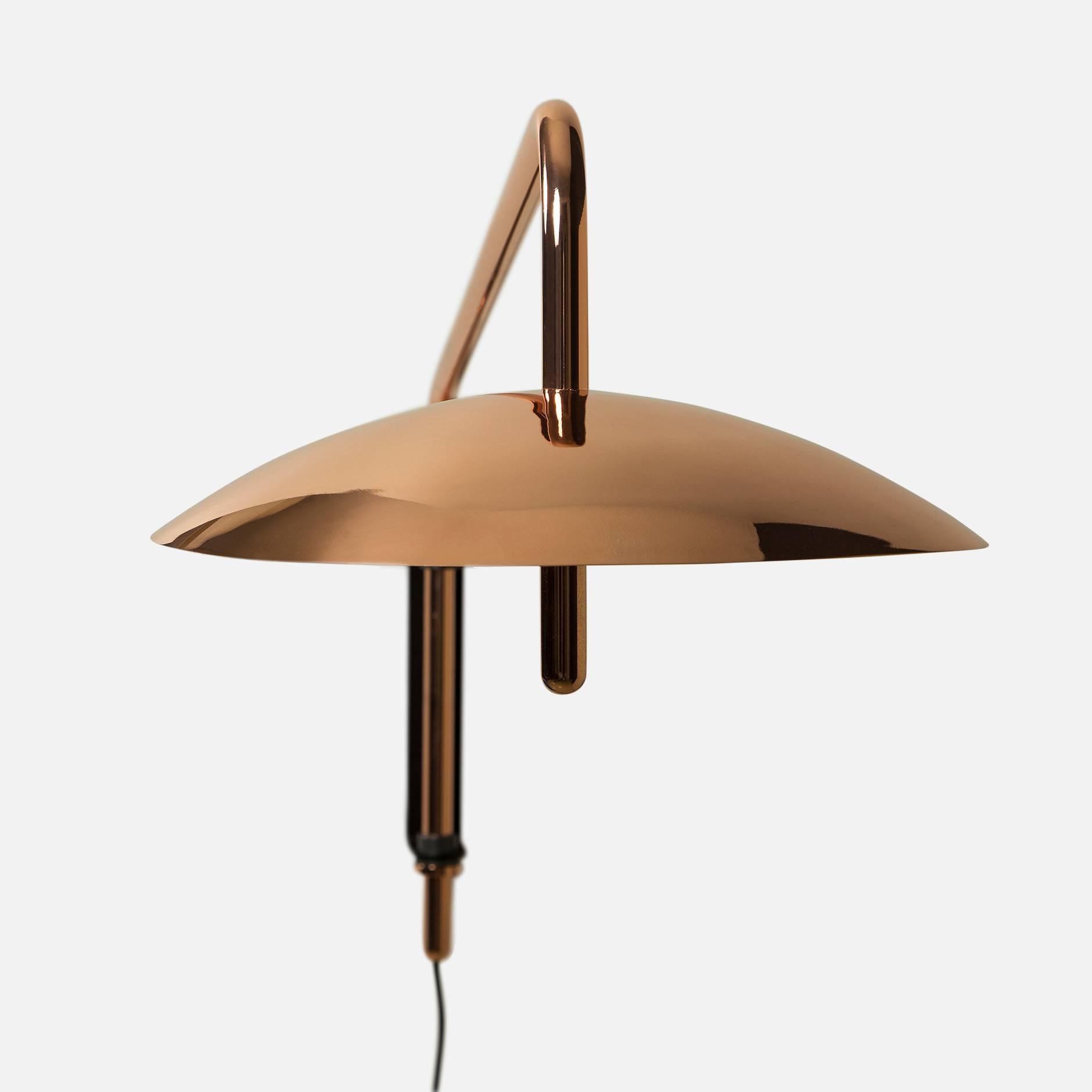 Modern Signal Swing Arm Sconce, White x Copper, Short, from Souda, In Stock