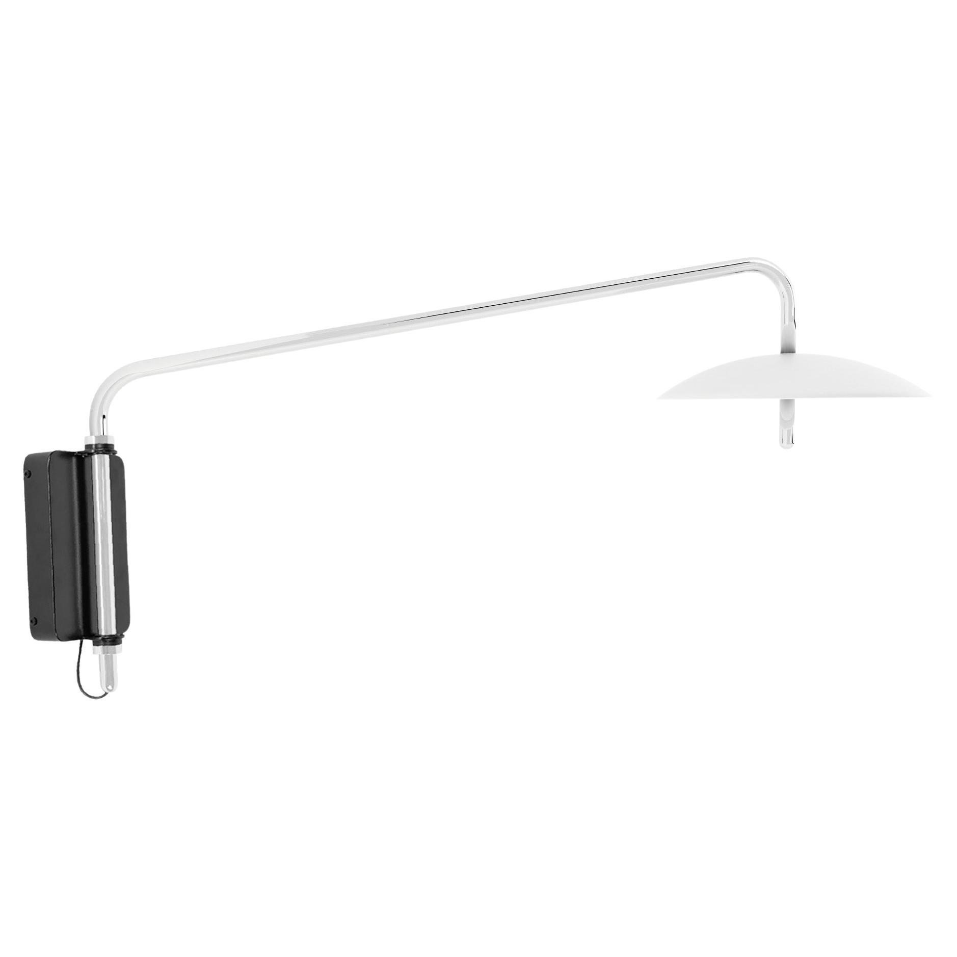 Signal Swing Arm Sconce, White x Nickel, Short, Hardwired, Souda, Made to Order For Sale
