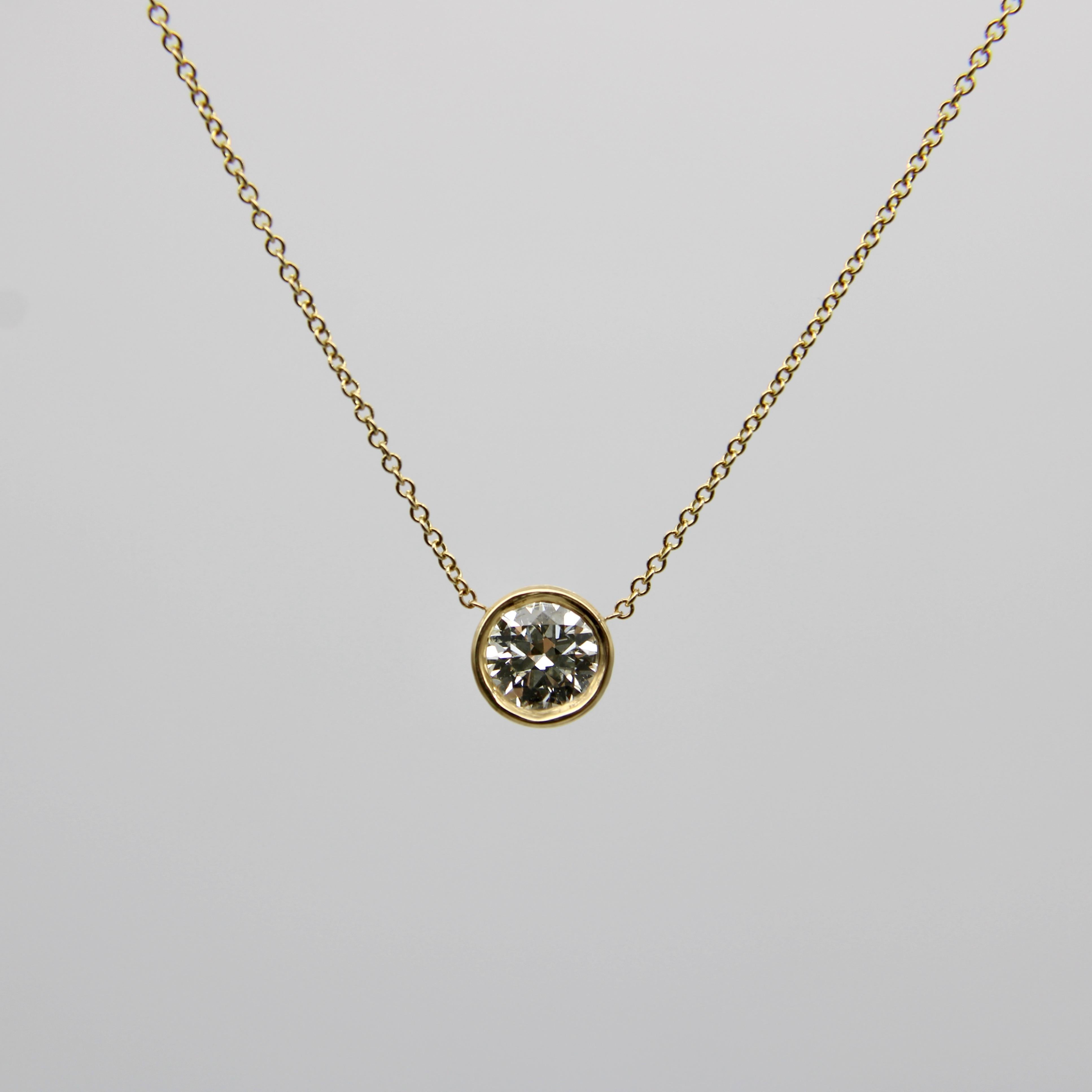 Signature 14K Gold Bezel Set Old European Cut Diamond 16” Necklace In condizioni Nuovo in vendita a Venice, CA