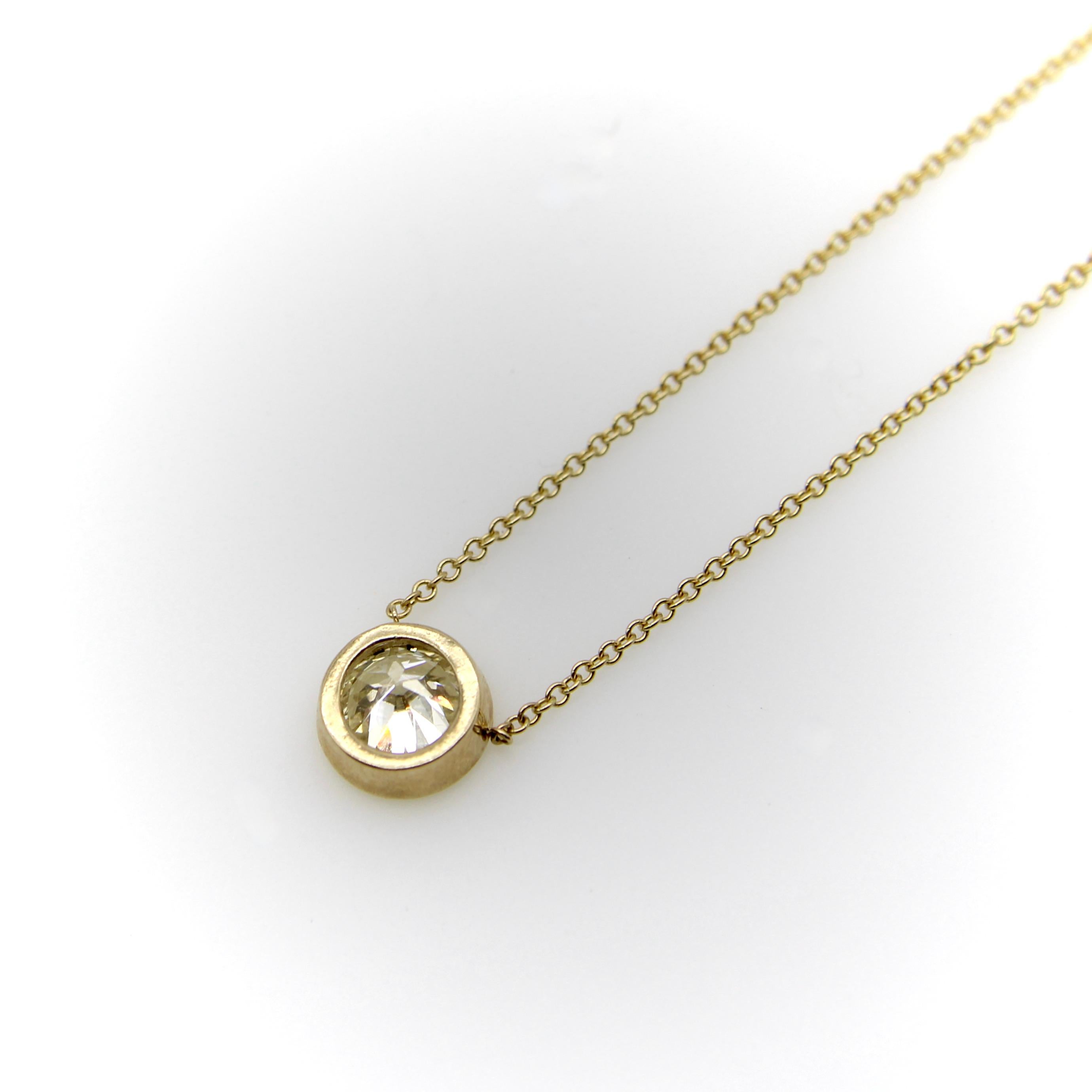 da uomo o donna Signature 14K Gold Bezel Set Old European Cut Diamond 16” Necklace in vendita