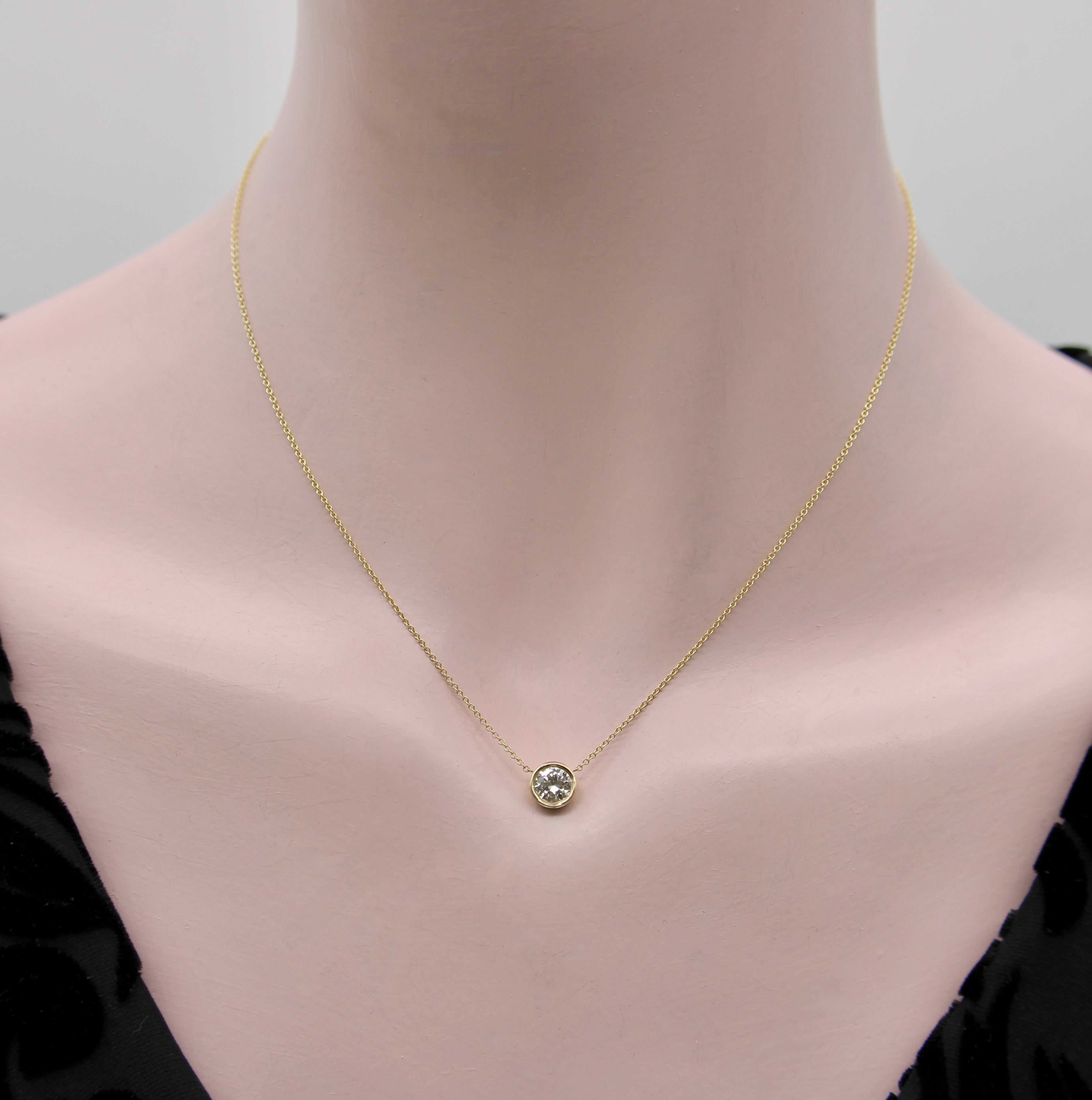 Signature 14K Gold Bezel Set Old European Cut Diamond 16” Necklace in vendita 2