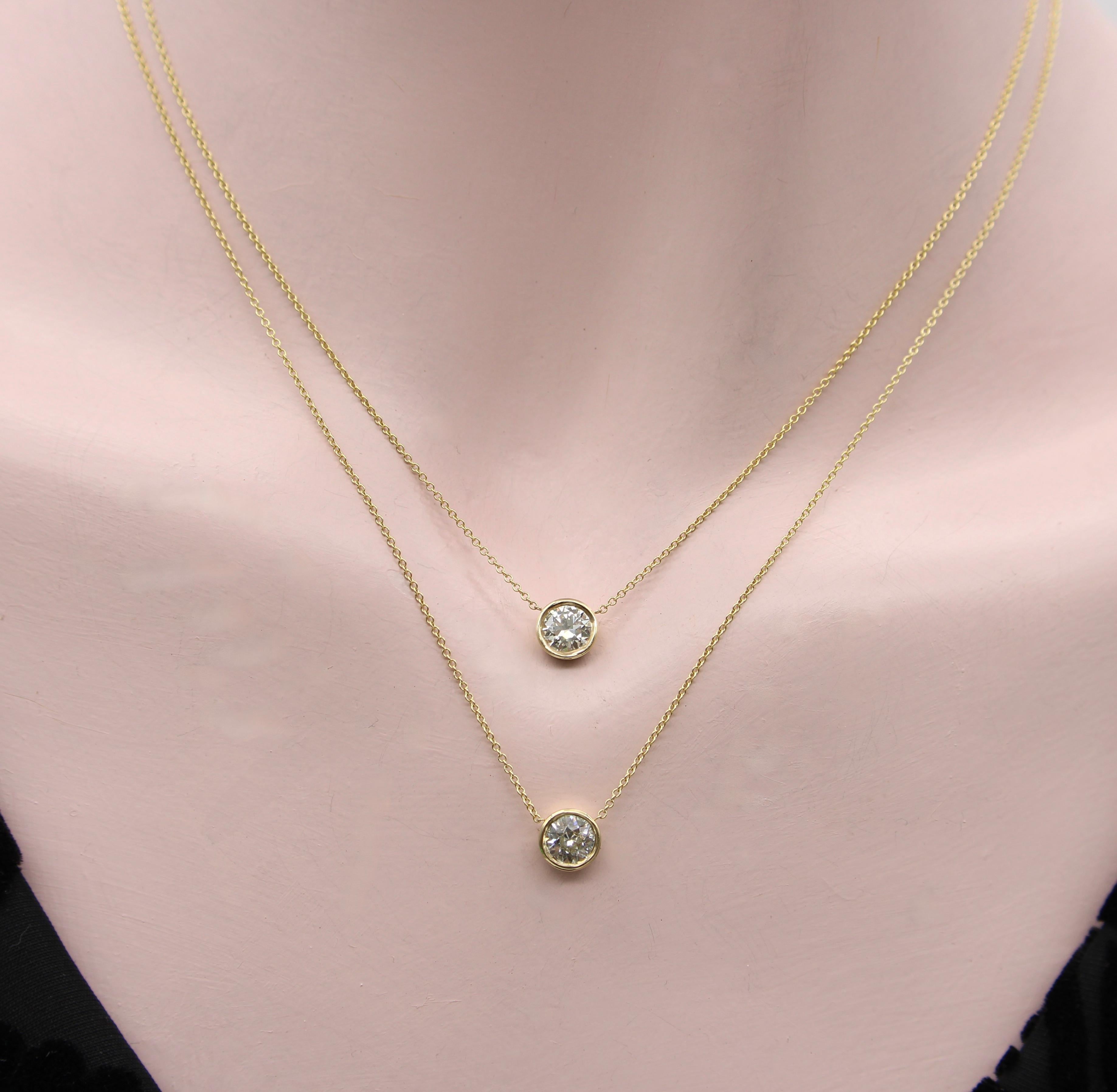 Signature 14K Gold Bezel Set Old European Cut Diamond 16” Necklace in vendita 3