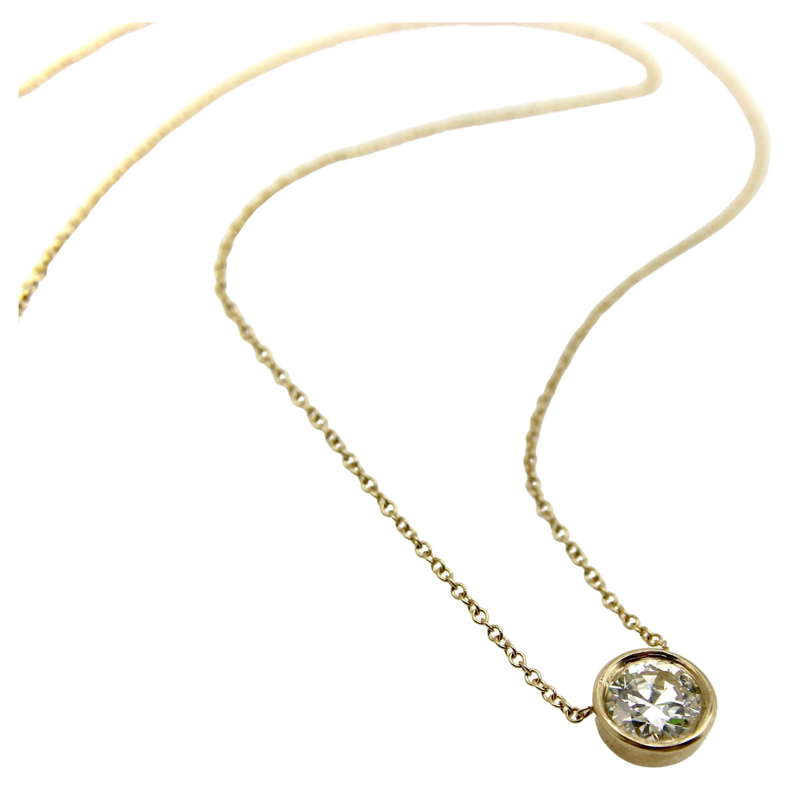 Signature 14K Gold Bezel Set Old European Cut Diamond 16” Necklace