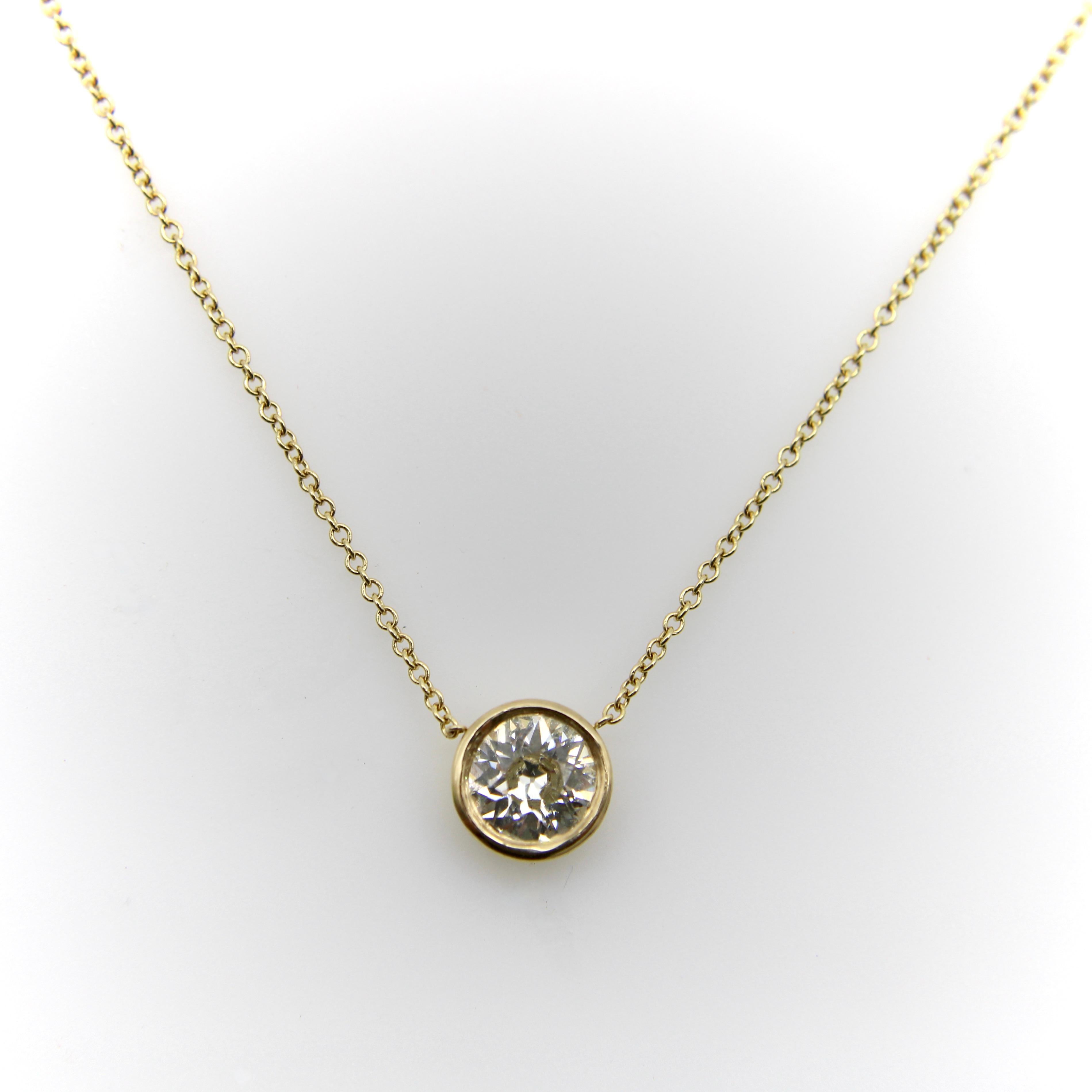 Contemporaneo Signature 14K Gold Bezel Set Old European Cut Diamond 18” Necklace in vendita