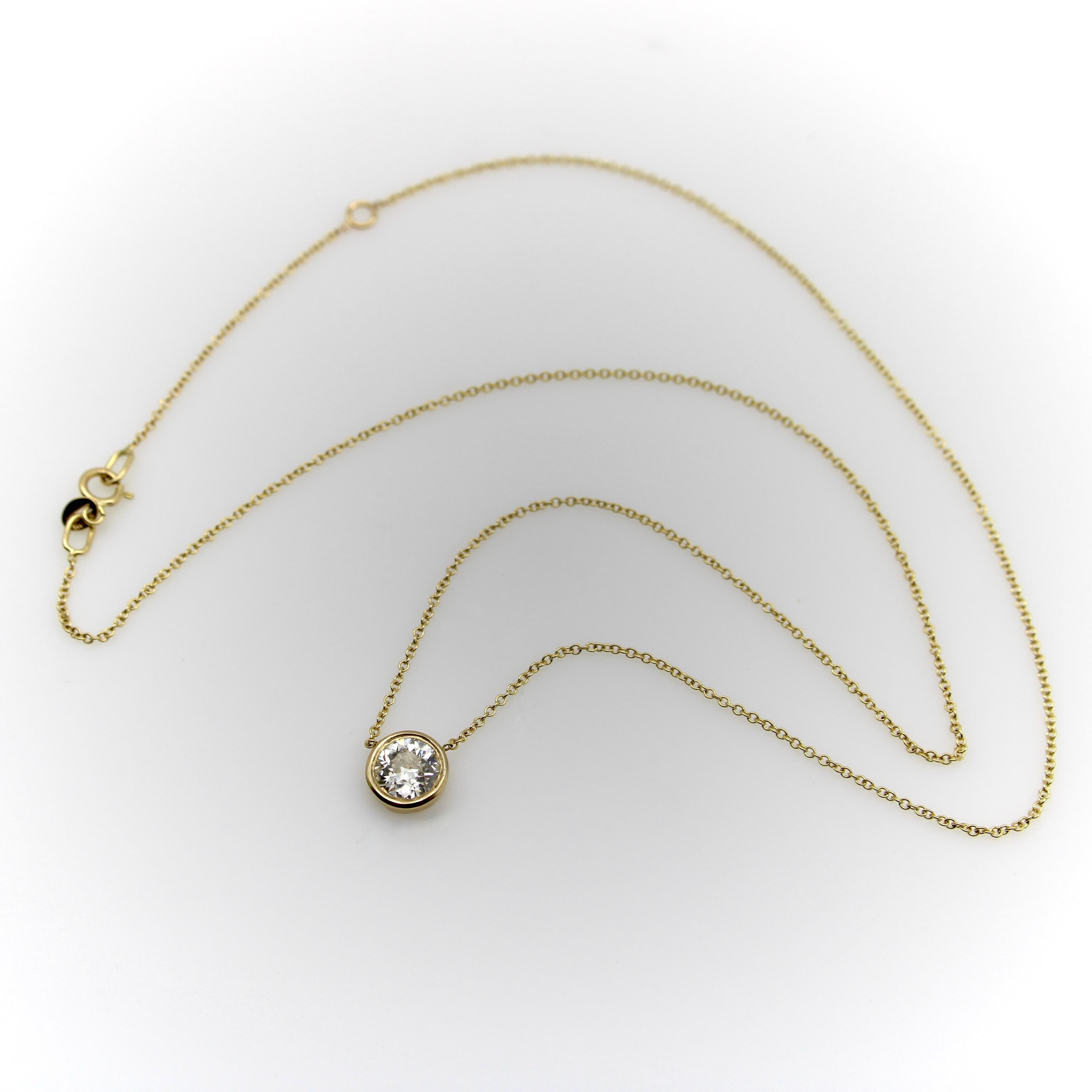 Taglio antico europeo Signature 14K Gold Bezel Set Old European Cut Diamond 18” Necklace in vendita