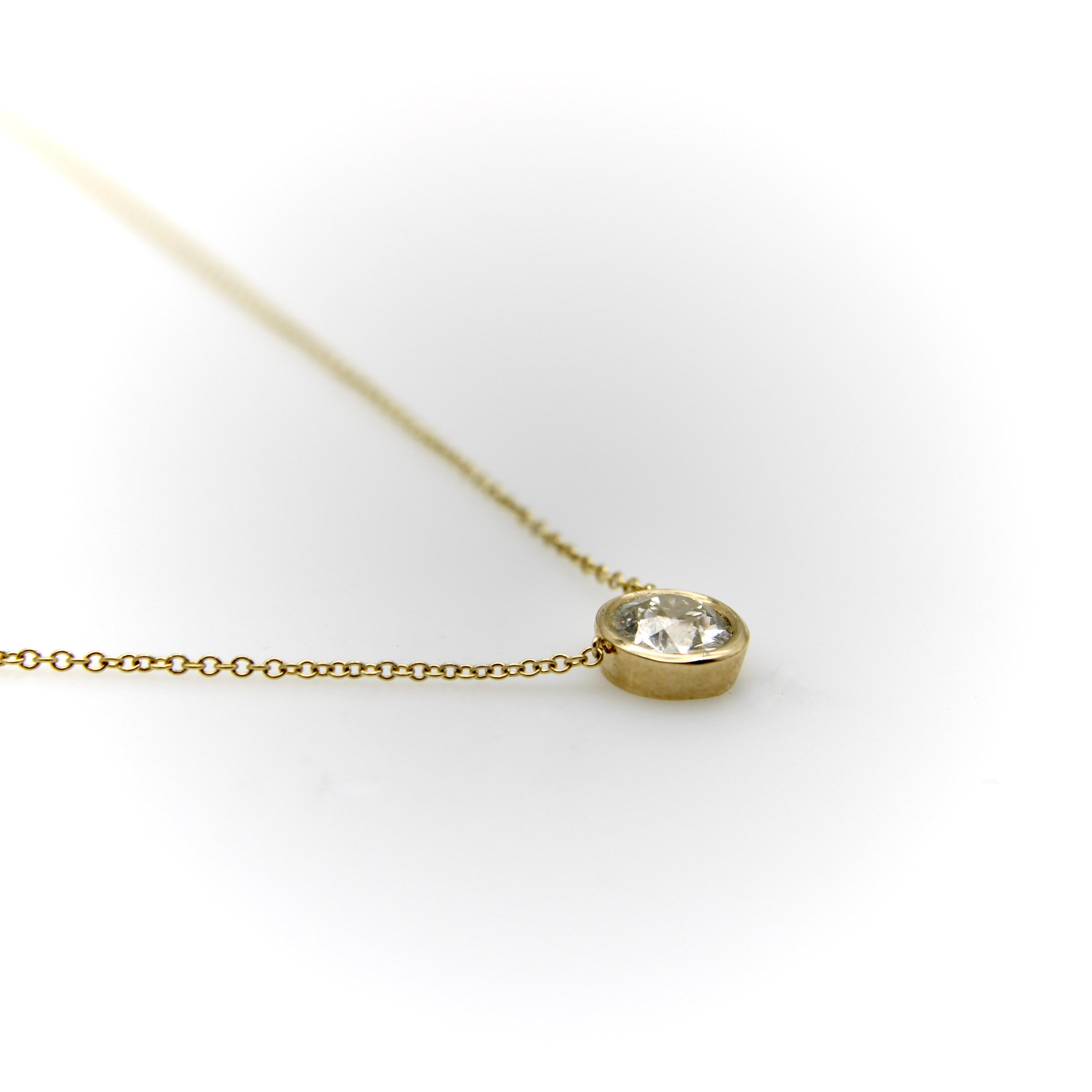 Signature 14K Gold Bezel Set Old European Cut Diamond 18” Necklace In condizioni Nuovo in vendita a Venice, CA