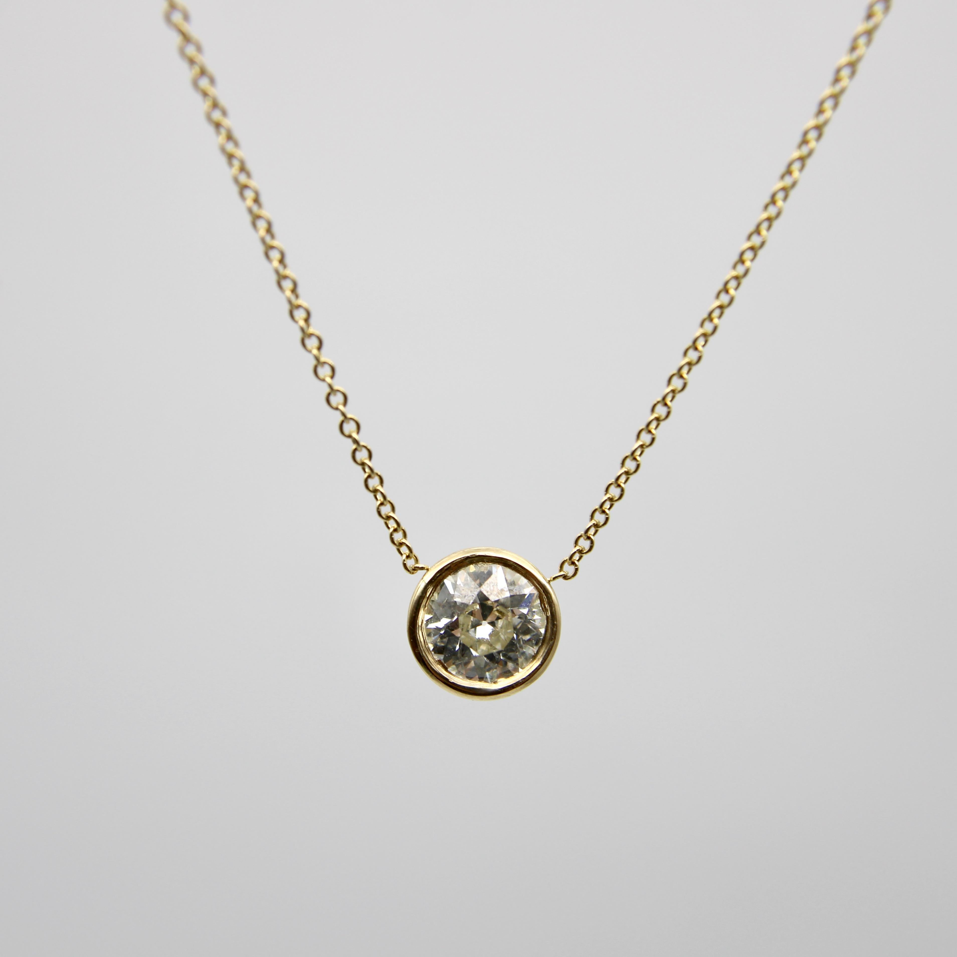 da uomo o donna Signature 14K Gold Bezel Set Old European Cut Diamond 18” Necklace in vendita
