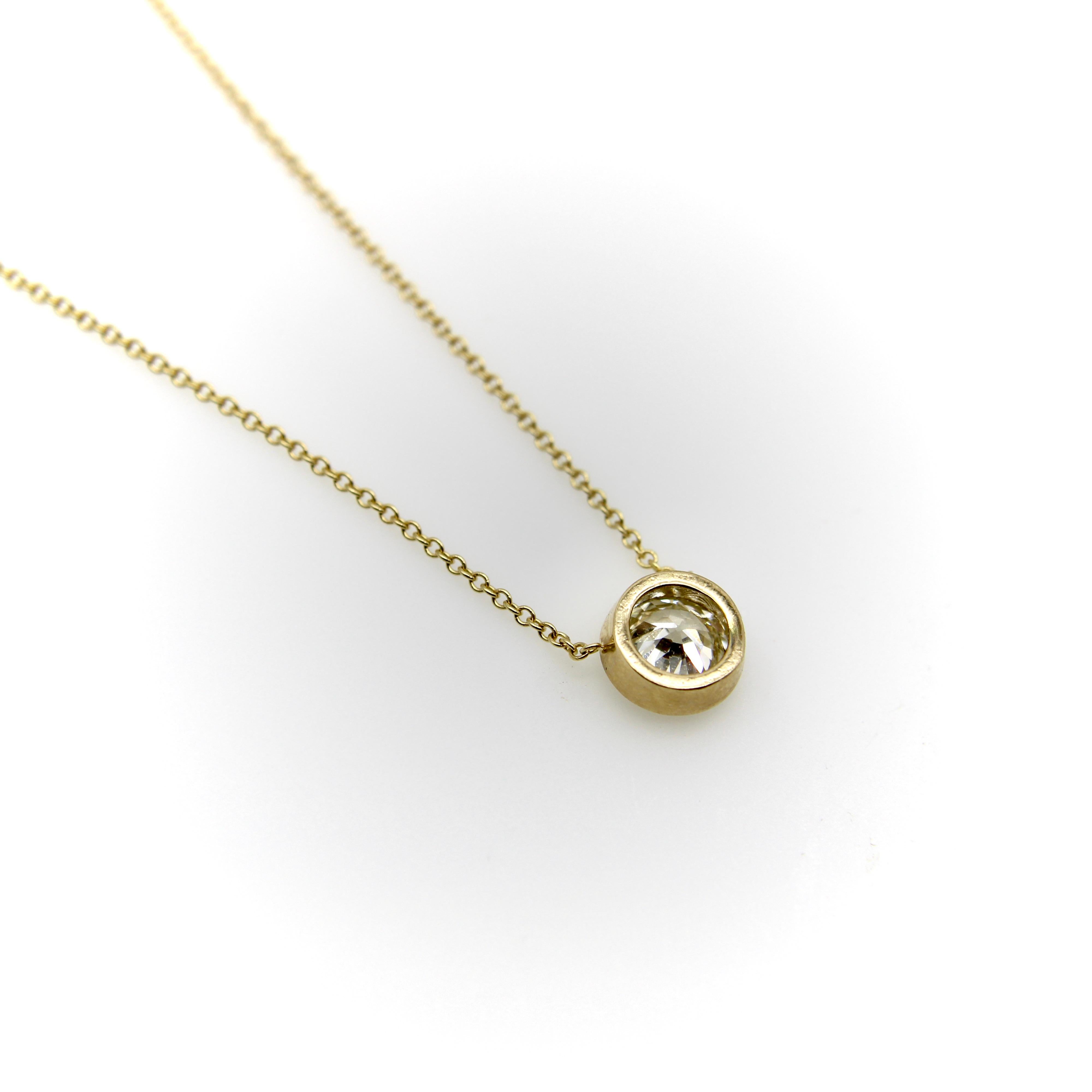 Signature 14K Gold Bezel Set Old European Cut Diamond 18” Necklace in vendita 1