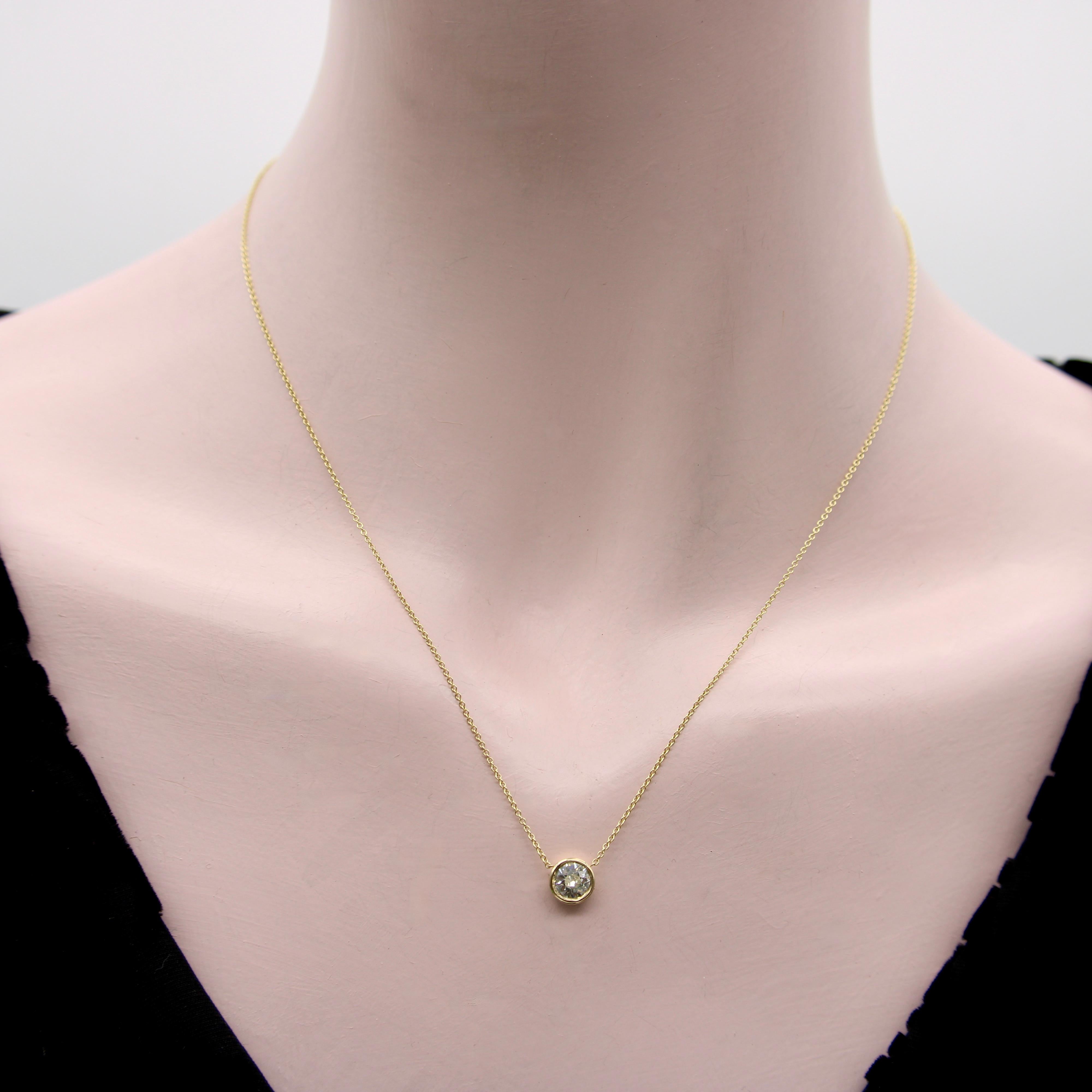 Signature 14K Gold Bezel Set Old European Cut Diamond 18” Necklace in vendita 2
