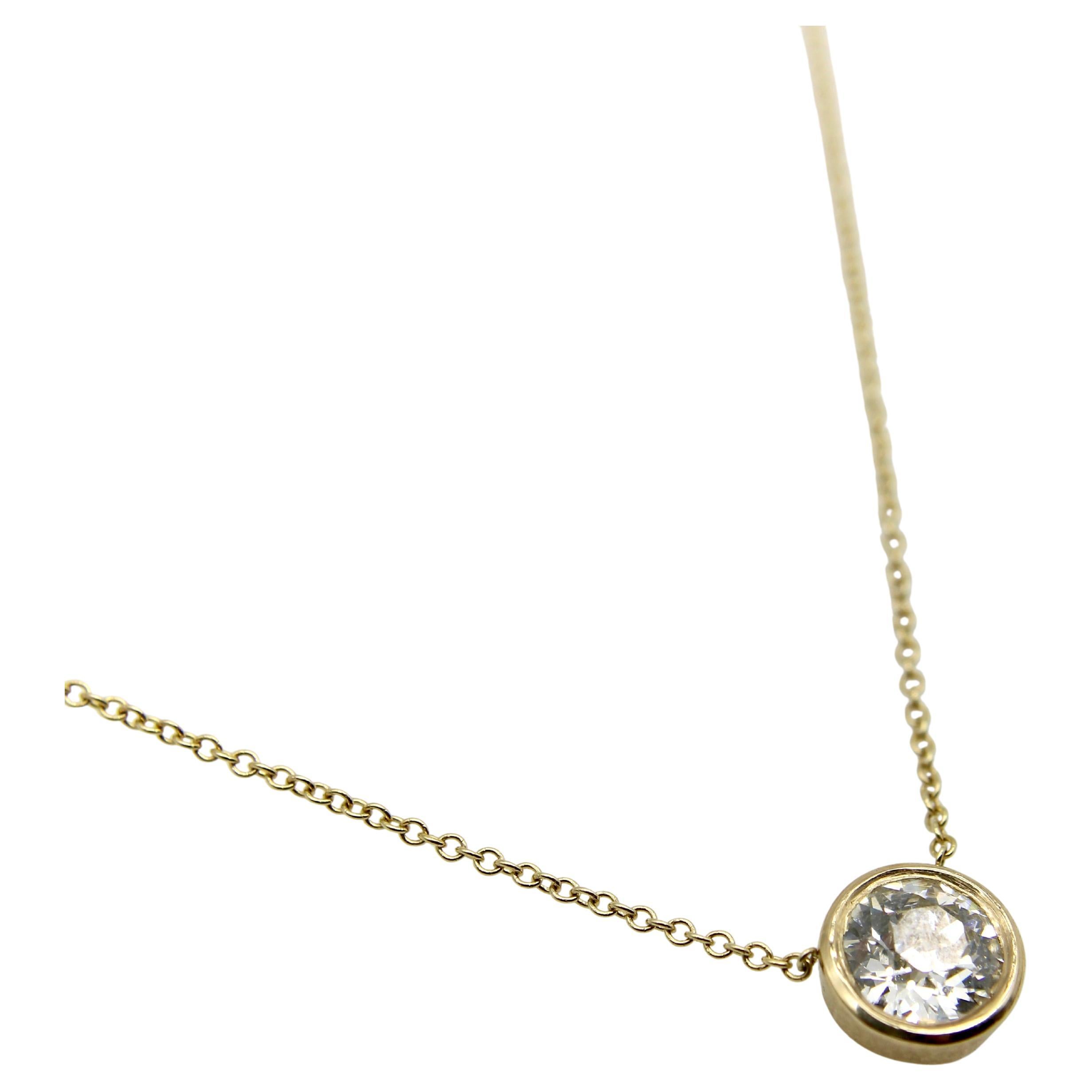 Signature 14K Gold Bezel Set Old European Cut Diamond 18” Necklace in vendita