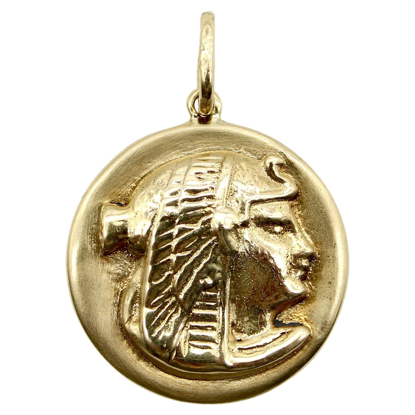 Signature 14K Gold Egyptian Revival Nekhbet Charm or Pendant For Sale