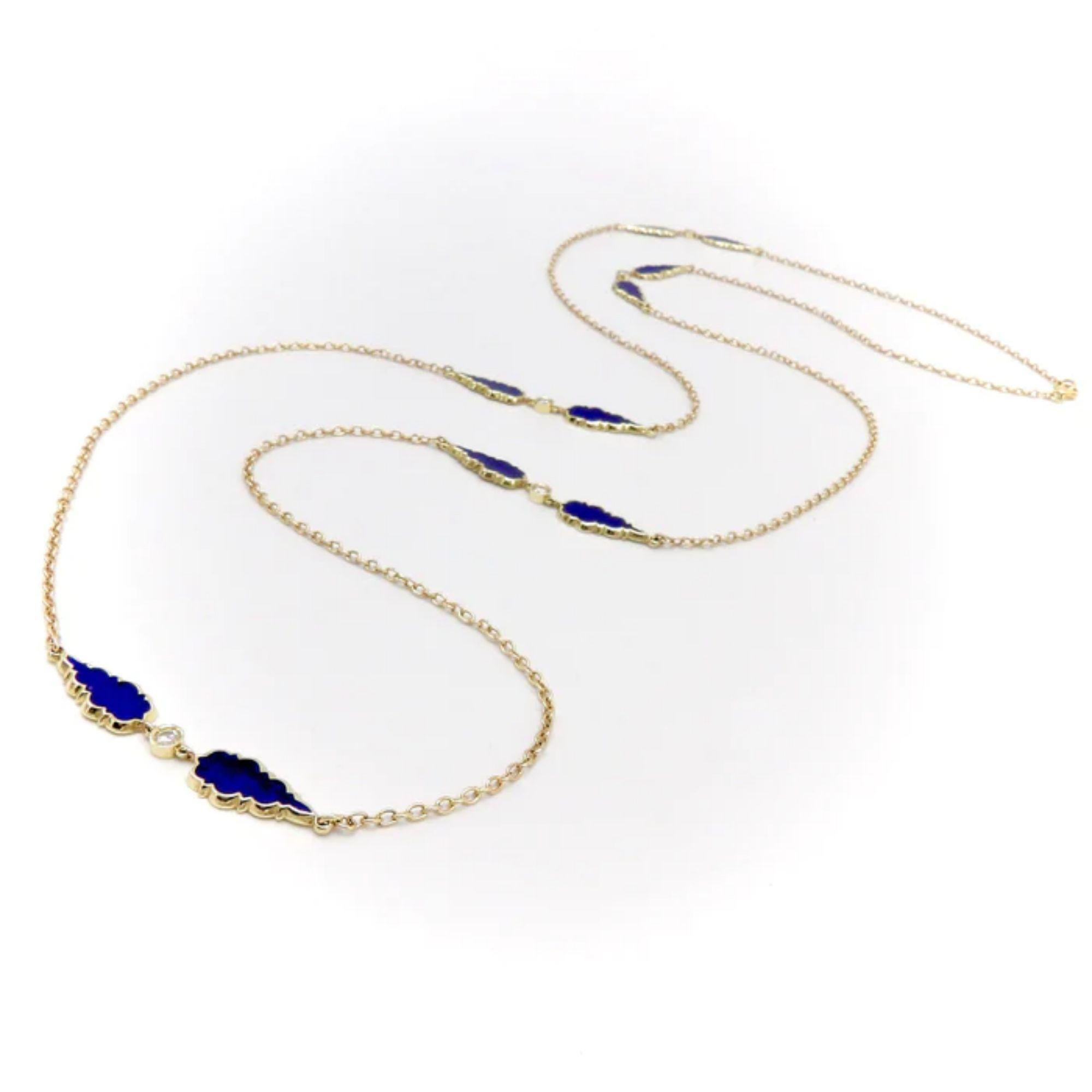 Unterschrift 14K Gold Gothic Teardrop Diamant und Emaille lange Station Kette (Moderne) im Angebot
