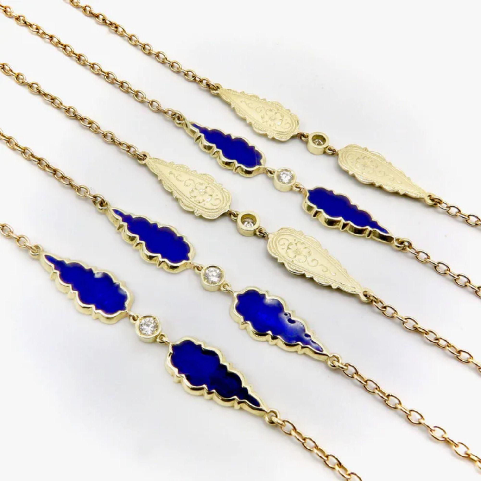 Unterschrift 14K Gold Gothic Teardrop Diamant und Emaille lange Station Kette im Zustand „Neu“ im Angebot in Venice, CA