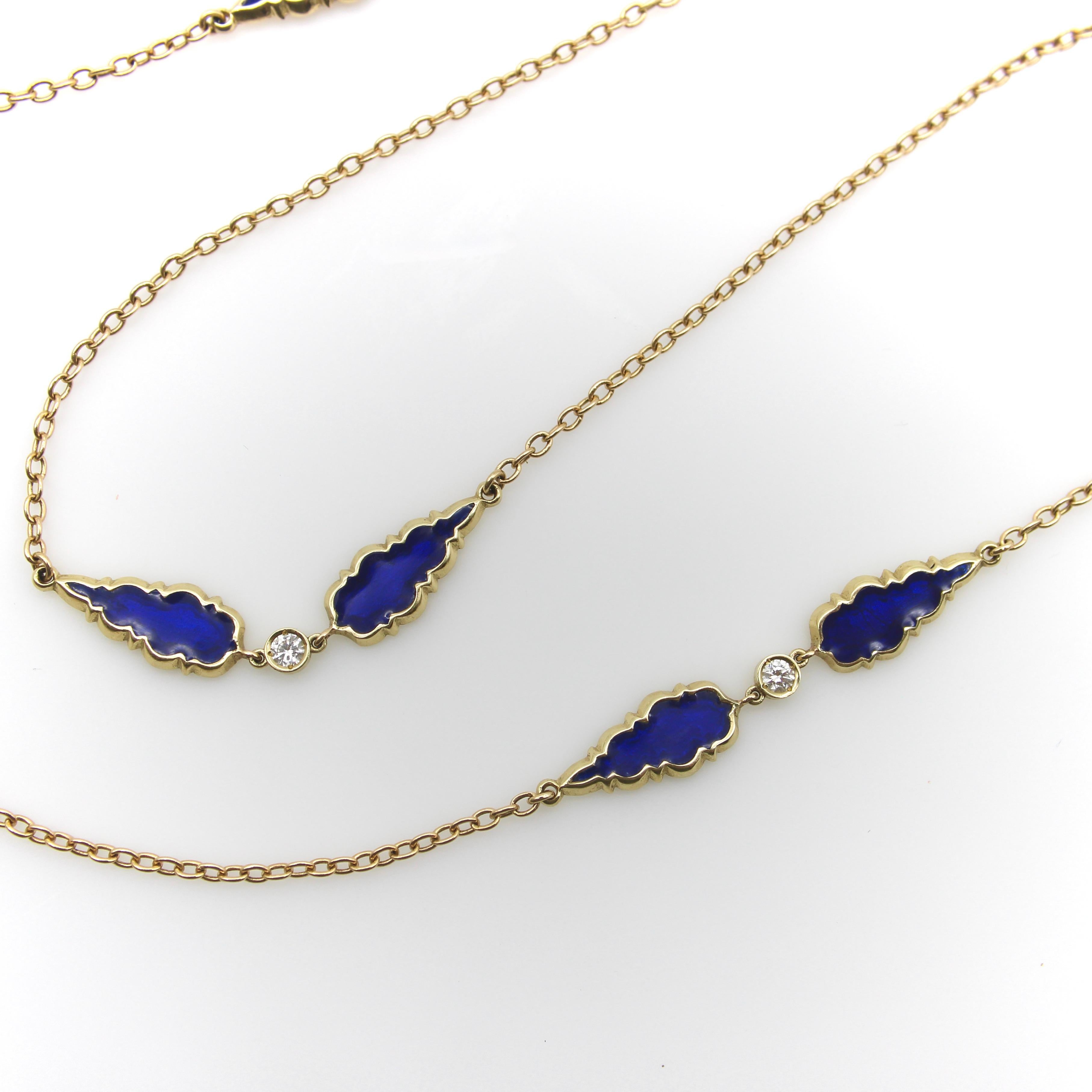 Signature 14K Gold Gothic Teardrop Diamond and Enamel Long Station Chain In New Condition For Sale In Venice, CA