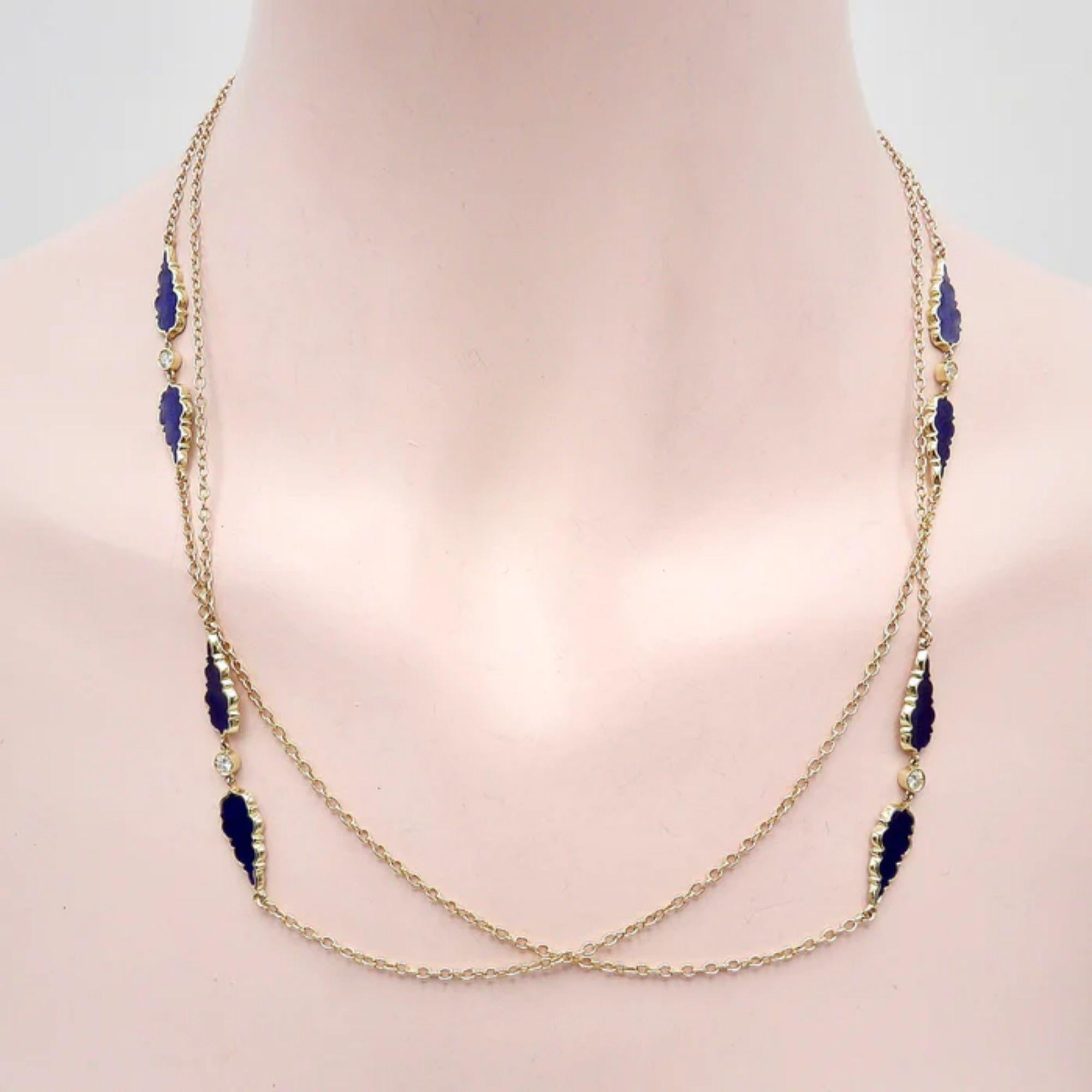 Unterschrift 14K Gold Gothic Teardrop Diamant und Emaille lange Station Kette im Angebot 1