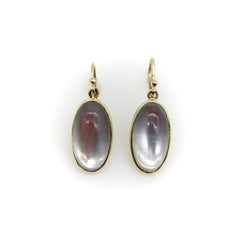 Signature 14K Gold Moonstone Cabochon Earrings with Shepherd Hooks