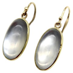 Signature 14K Gold Moonstone Cabochon Earrings with Shepherd Hooks