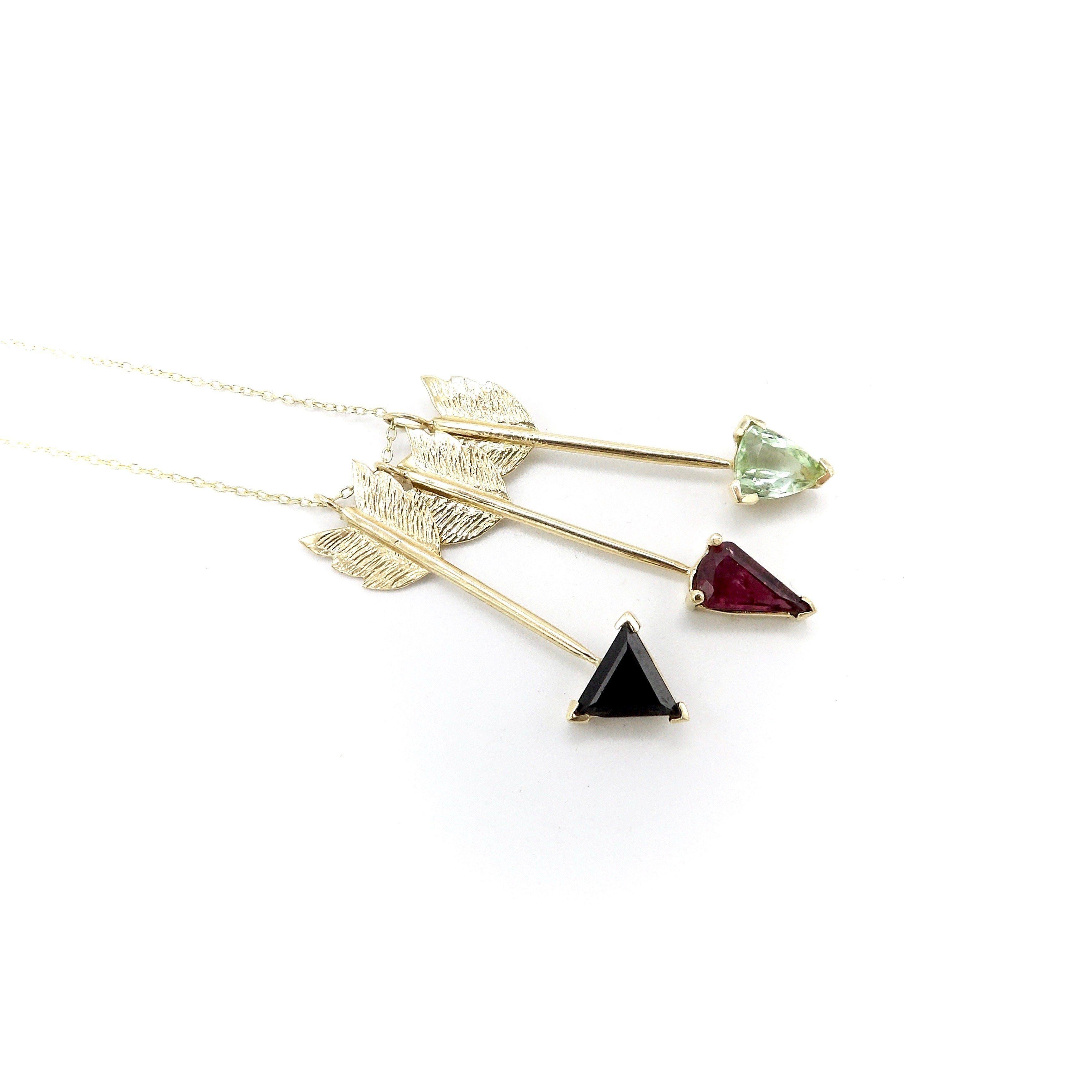 Signature 14K Gold Pink Tourmaline Arrow Pendant In New Condition For Sale In Venice, CA