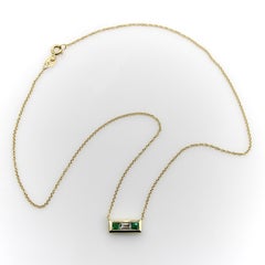 Signature 18K Gold Emerald and Diamond Bar Pendant Necklace