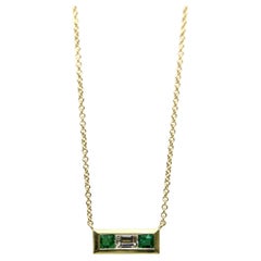 Signature 18K Gold Emerald and Diamond Bar Pendant Necklace