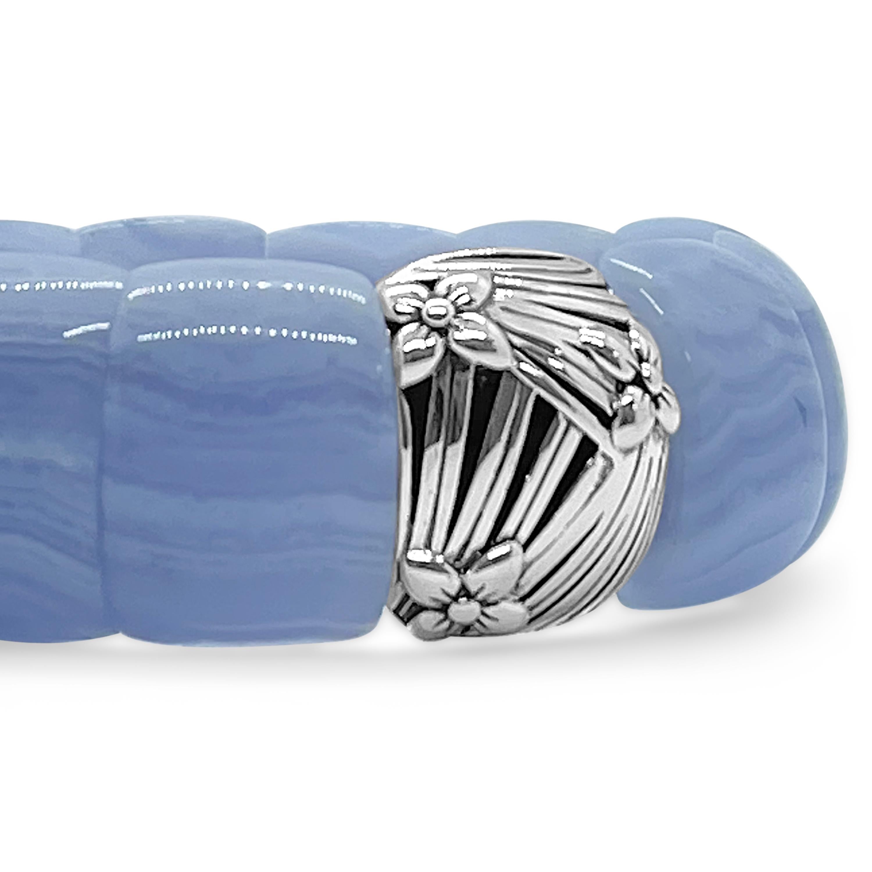 Artisan Signature Blue Laced Agate & Sterling Silver Stretch Bracelet