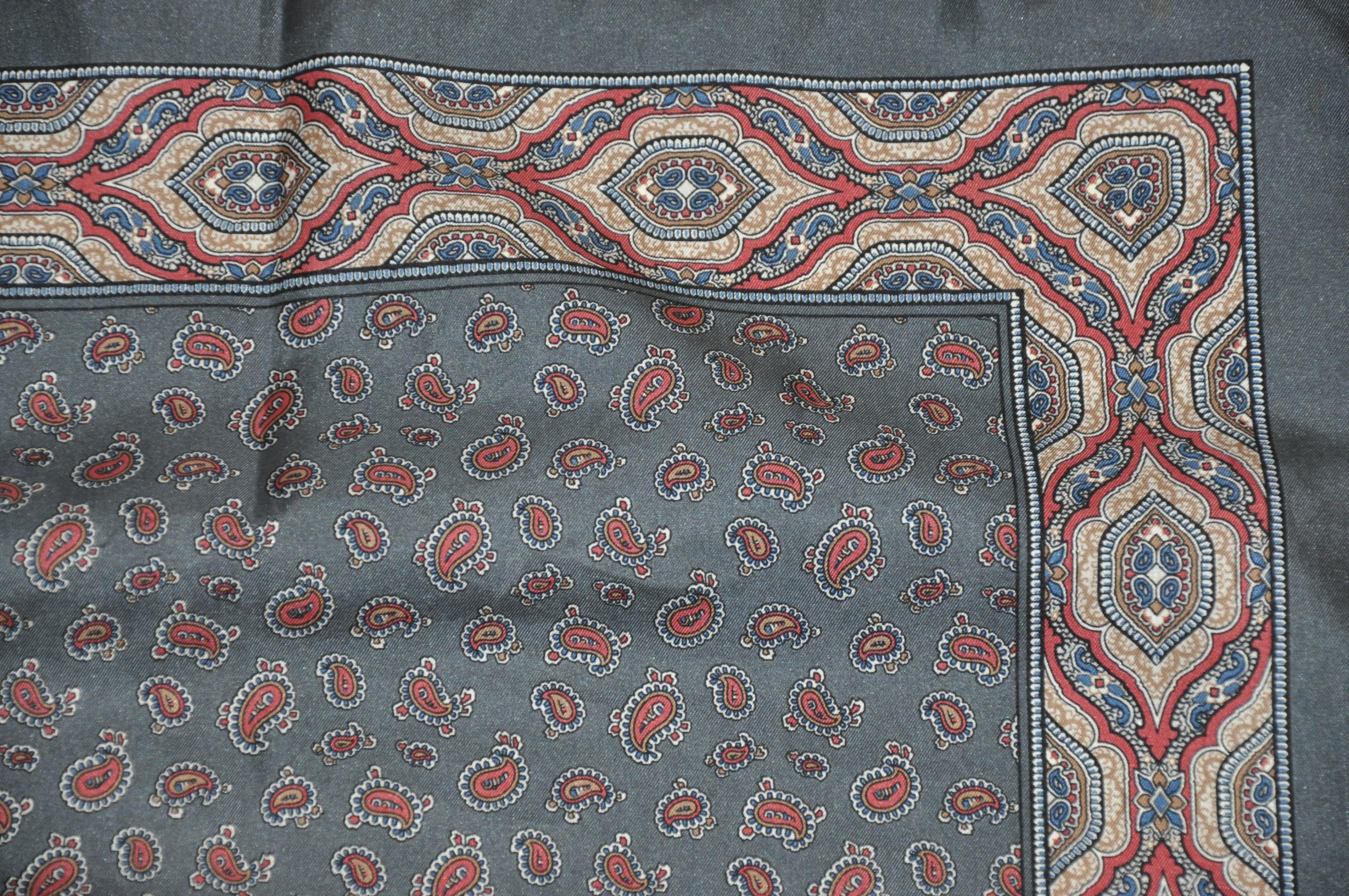 Signature Classic Shades of Gray Paisley Silk Handkerchief  For Sale 2