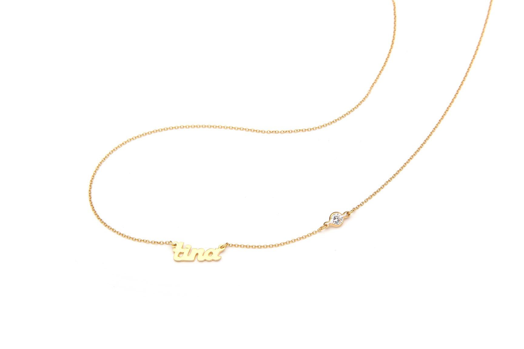 Contemporary Signature Collection Personalized Mini Script Name Necklace with Three Names For Sale