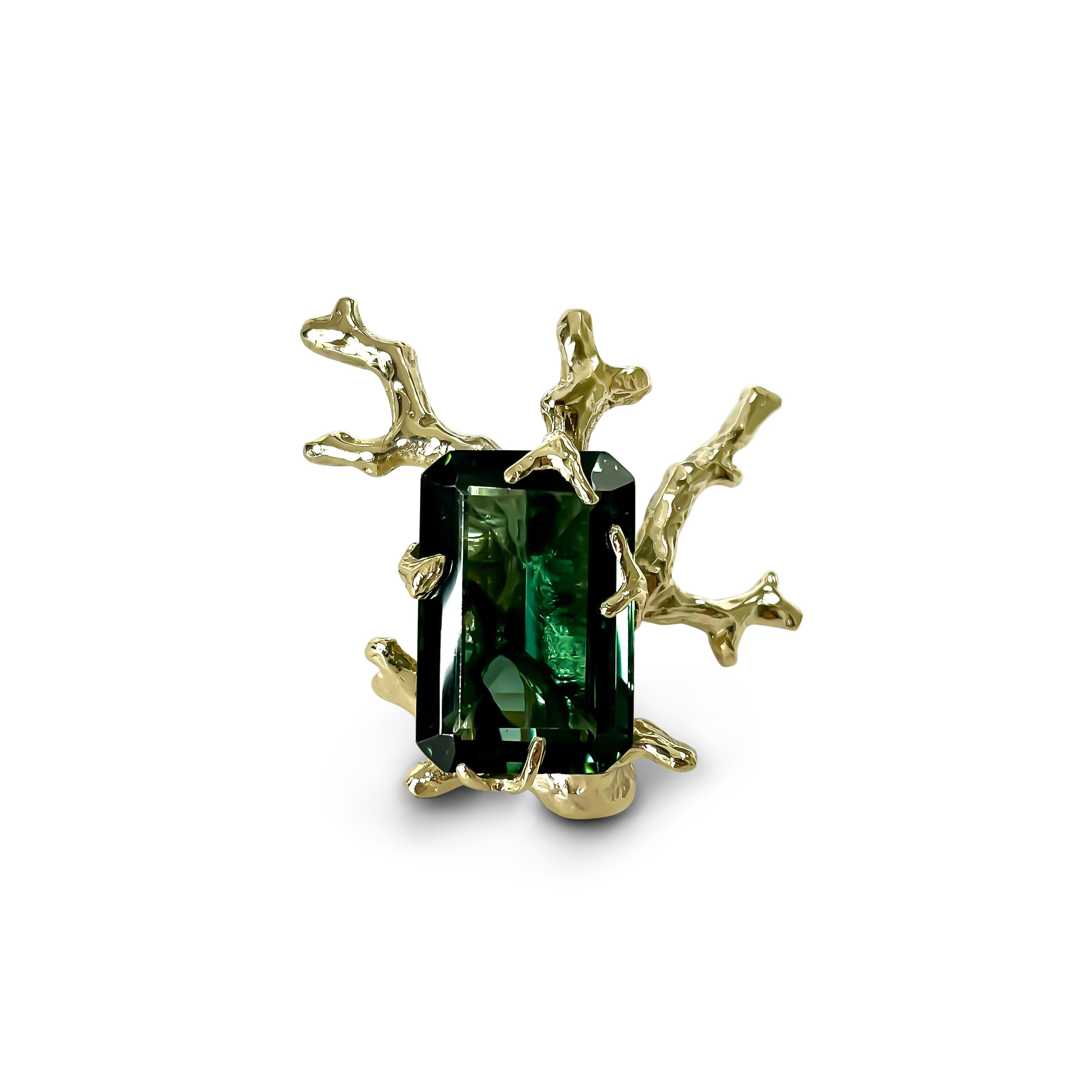 For Sale:  Signature Coral Ring in Emerald Quartz and Thai Gold Brass 3