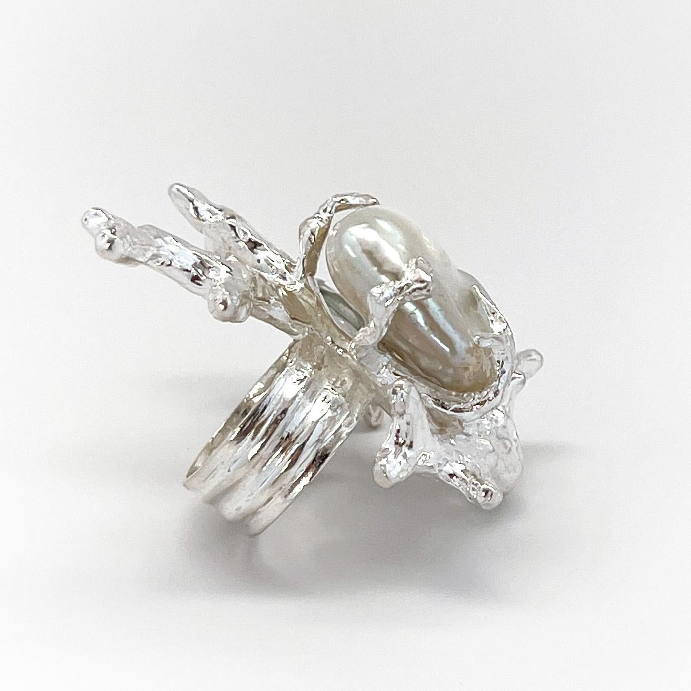 For Sale:  Signature Coral Ring in Pearl and Prasiolite and Sterling Silver 6