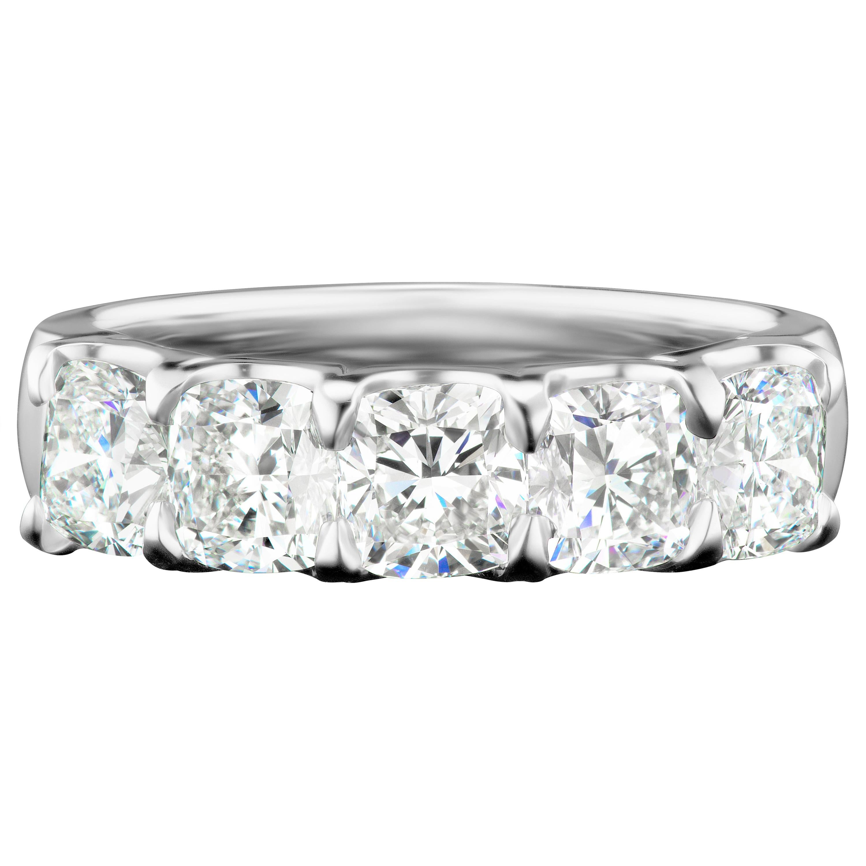 Signature Cushion Diamond Anniversary Ring in 18 Karat White Gold For Sale