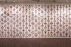 Signature Damask Wallpaper with Multicolored, Hand Applied Stickers