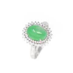 Signature Double Halo 18k White Gold Natural Imperial Green Jade Engagement Ring