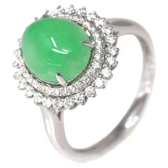 Signature Double Halo 18k White Gold Natural Imperial Green Jade Engagement Ring