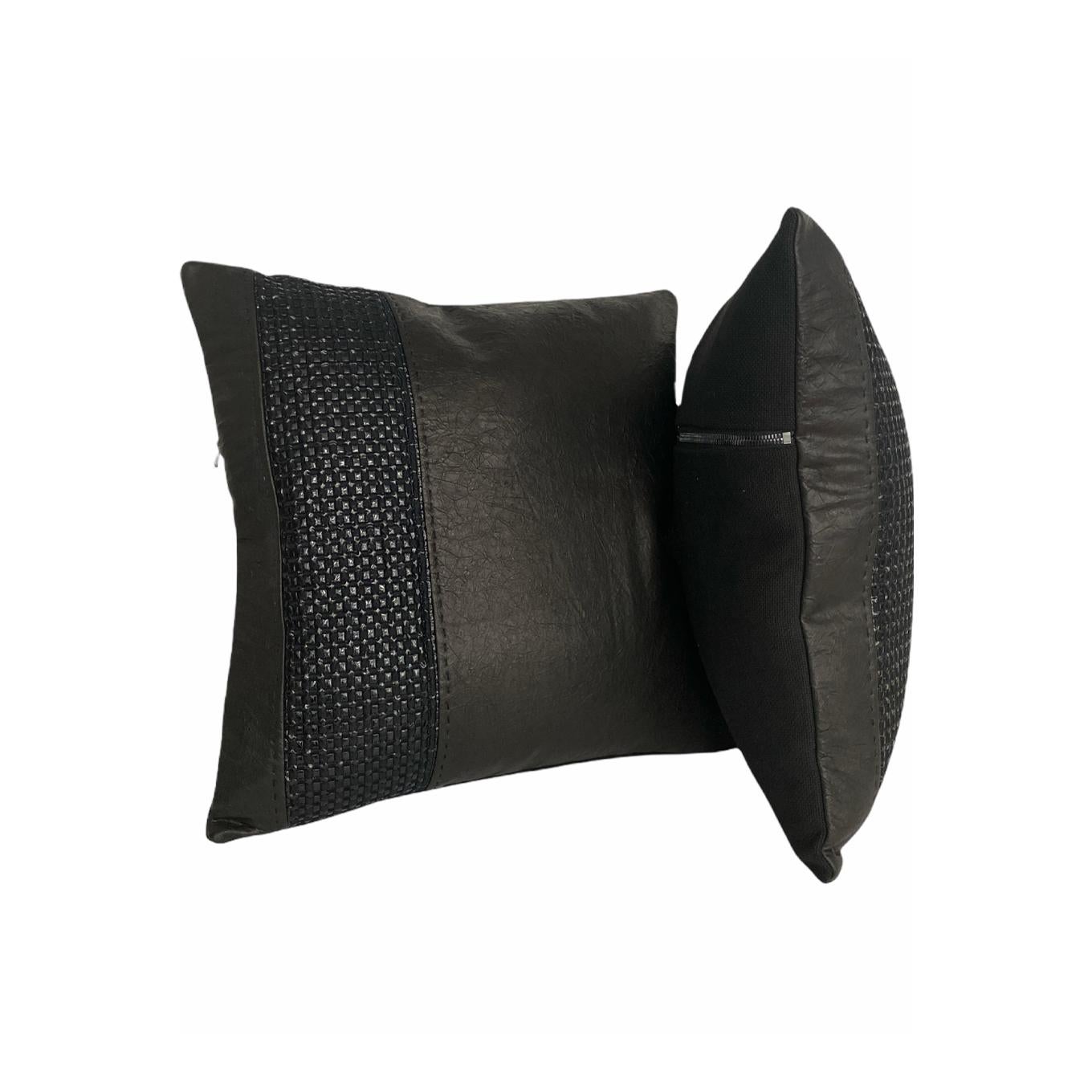 Signature leather pillow in black
A perfect complement to any design, our signature pillow makes a statement, yet effortlessly pairs with virtually any pattern or color palette. Each piece is unique and may vary slightly in color, texture, and