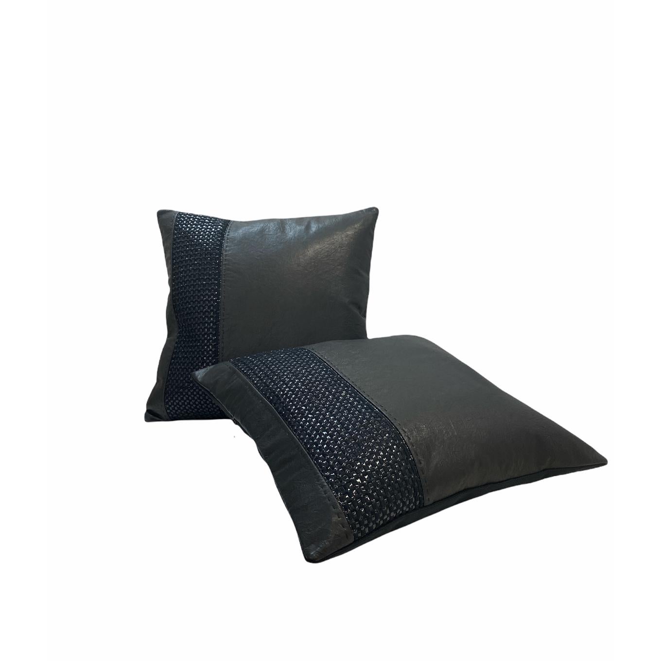 Modern Signature Leather Pillow in Black  For Sale