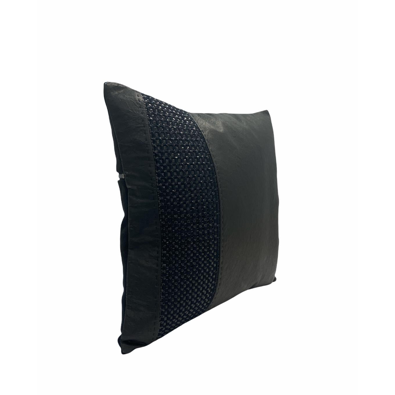 American Signature Leather Pillow in Black  For Sale