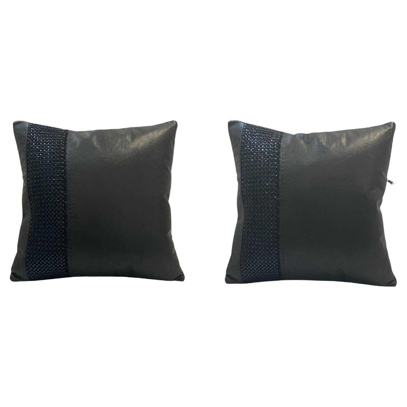 Signature Leather Pillow in Black  For Sale