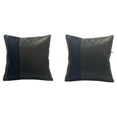 Signature Leather Pillow in Black 