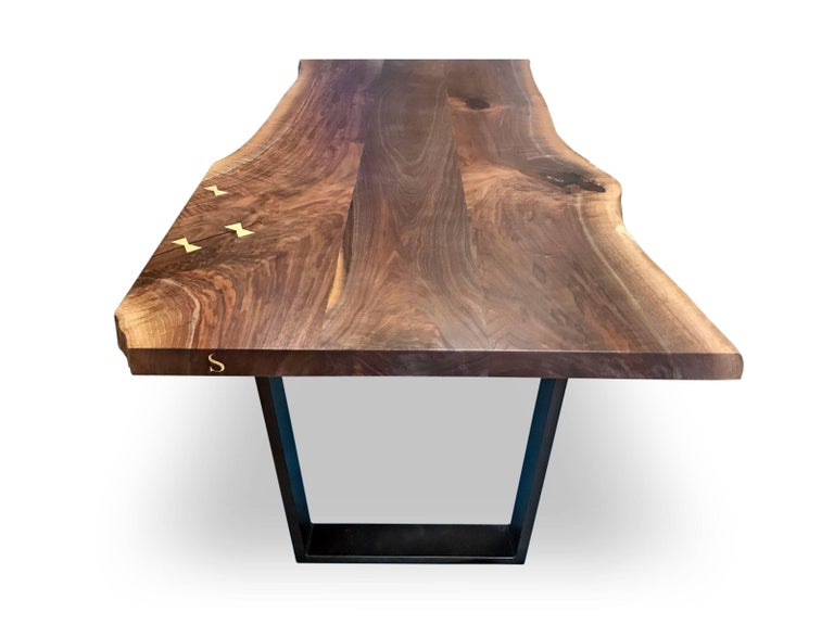 Signature Live Edge Table, Walnut Hardwood and Blackened Steel Canted ...