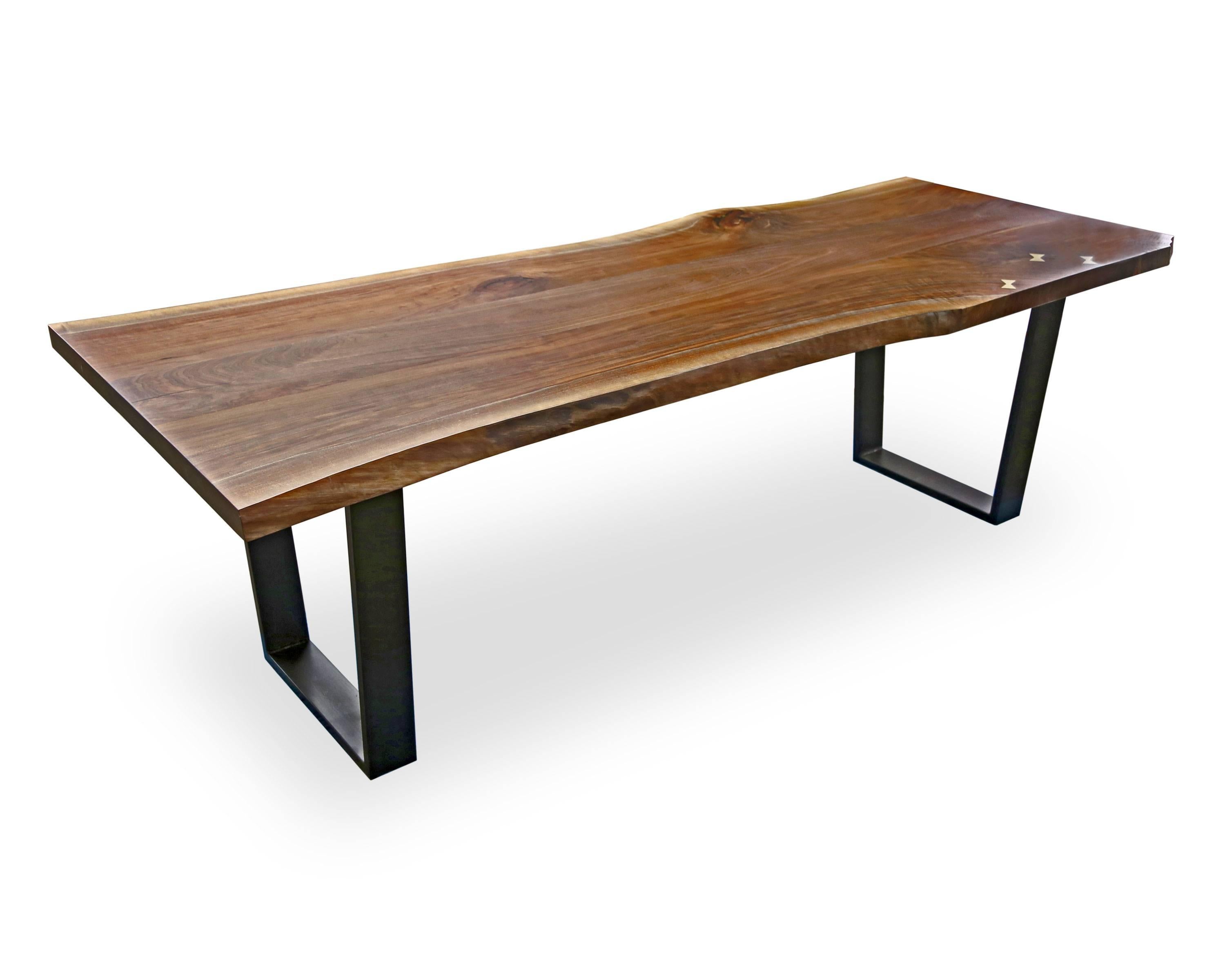 Signature Live Edge Table, Walnut Hardwood and Blackened Steel Canted ...