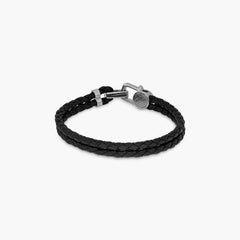 Signature Lock Bracelet in Black Leather, Size L