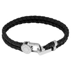 Signature Lock Bracelet in Black Leather, Size S